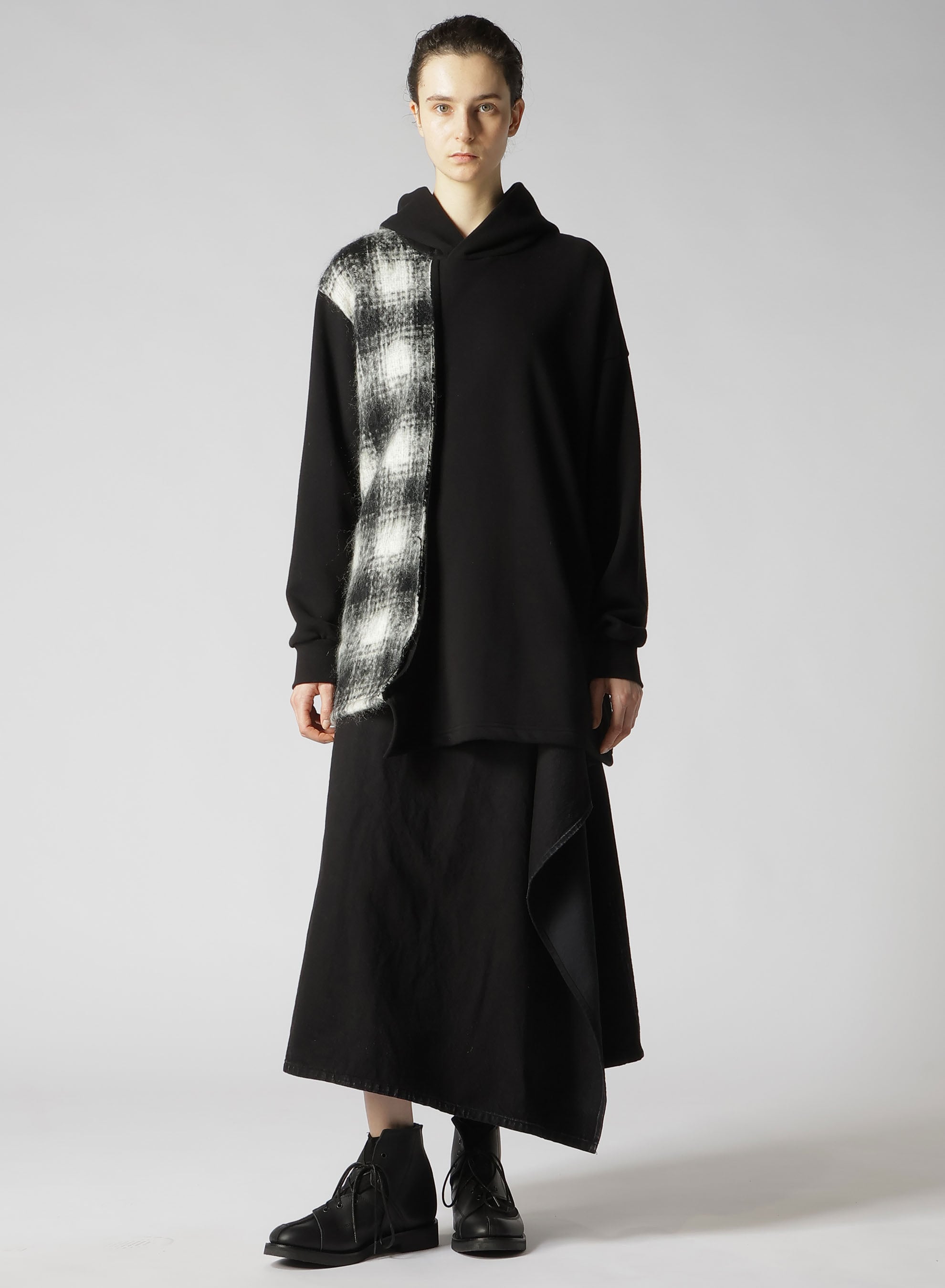 COTTON×WOOL MOHAIR PLAID HOODIE