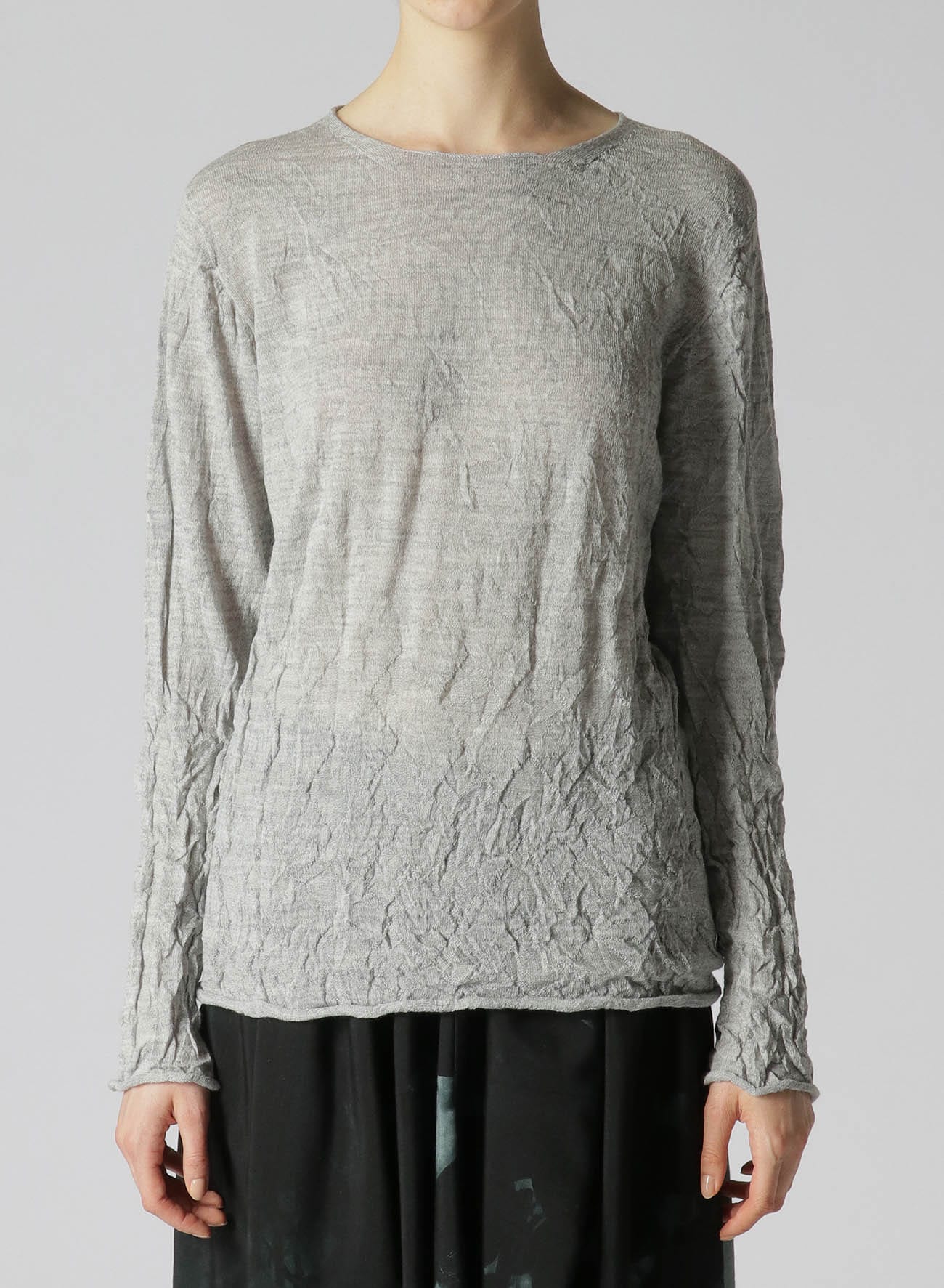 WOOL WRINKLE ROUND NECK LONG SLEEVE T-SHIRT(S Grey): Y's｜THE SHOP 