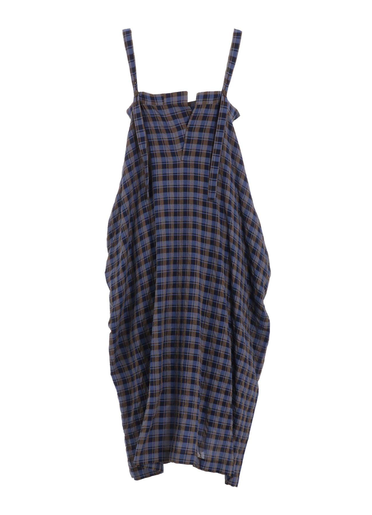 COTTON CUPRO MINI PLAID STRAP DRESS