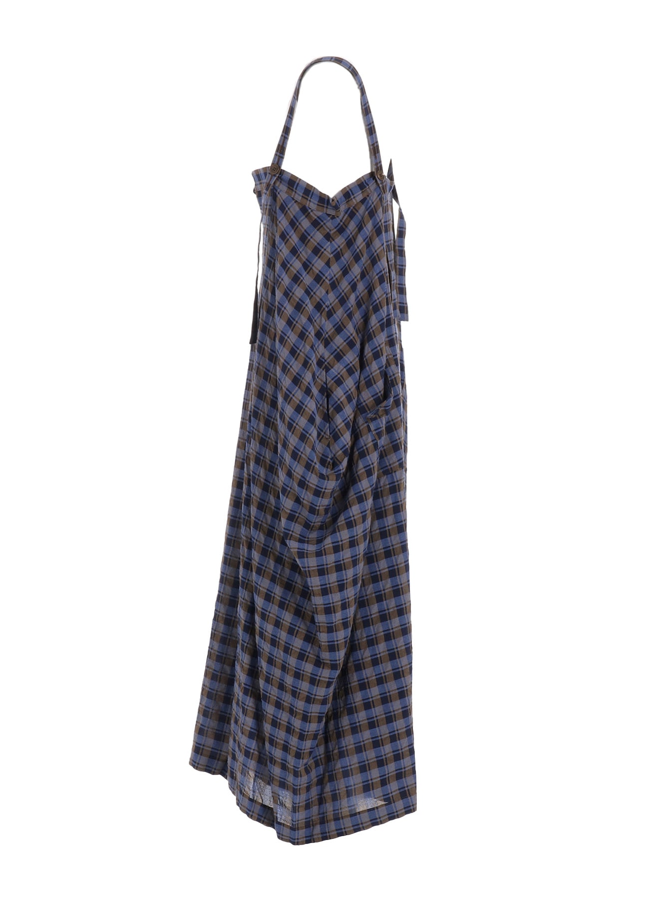 COTTON CUPRO MINI PLAID STRAP DRESS