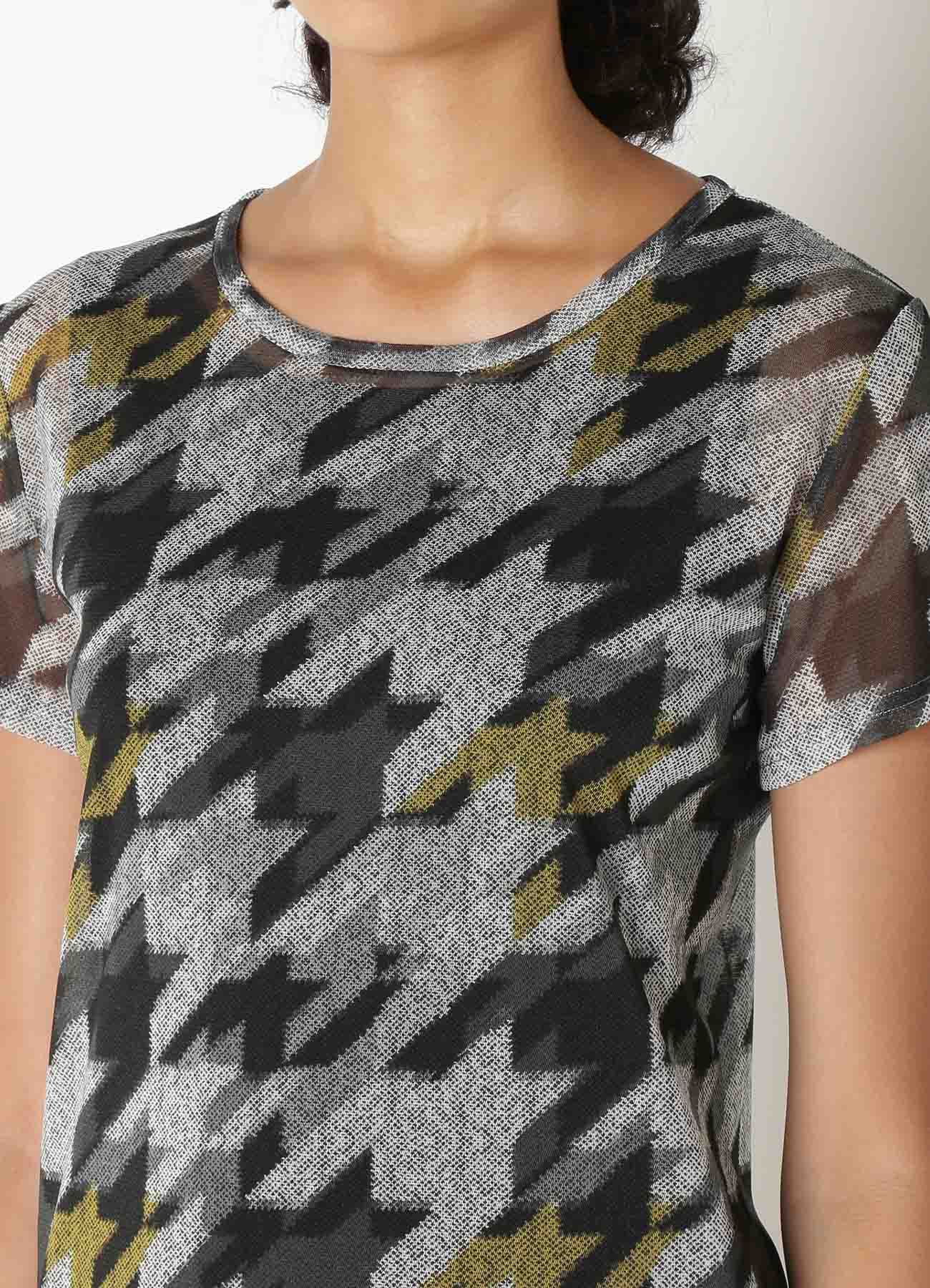 Pe TULLE HOUNSTOOTH CHECK PRINT TULLE SHORT SLEEVE T