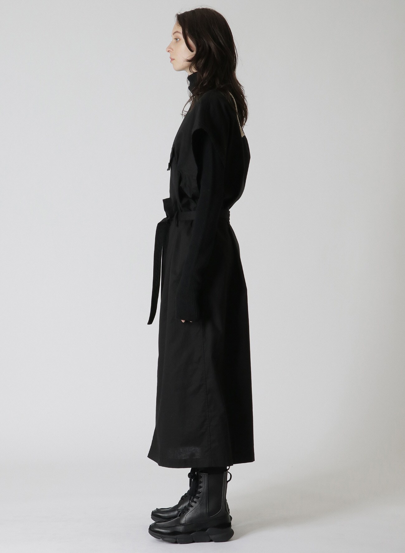 Y's BORN PRODUCT]COTTON THIN TWILL SURGICAL DRESS(XS Black): Y's