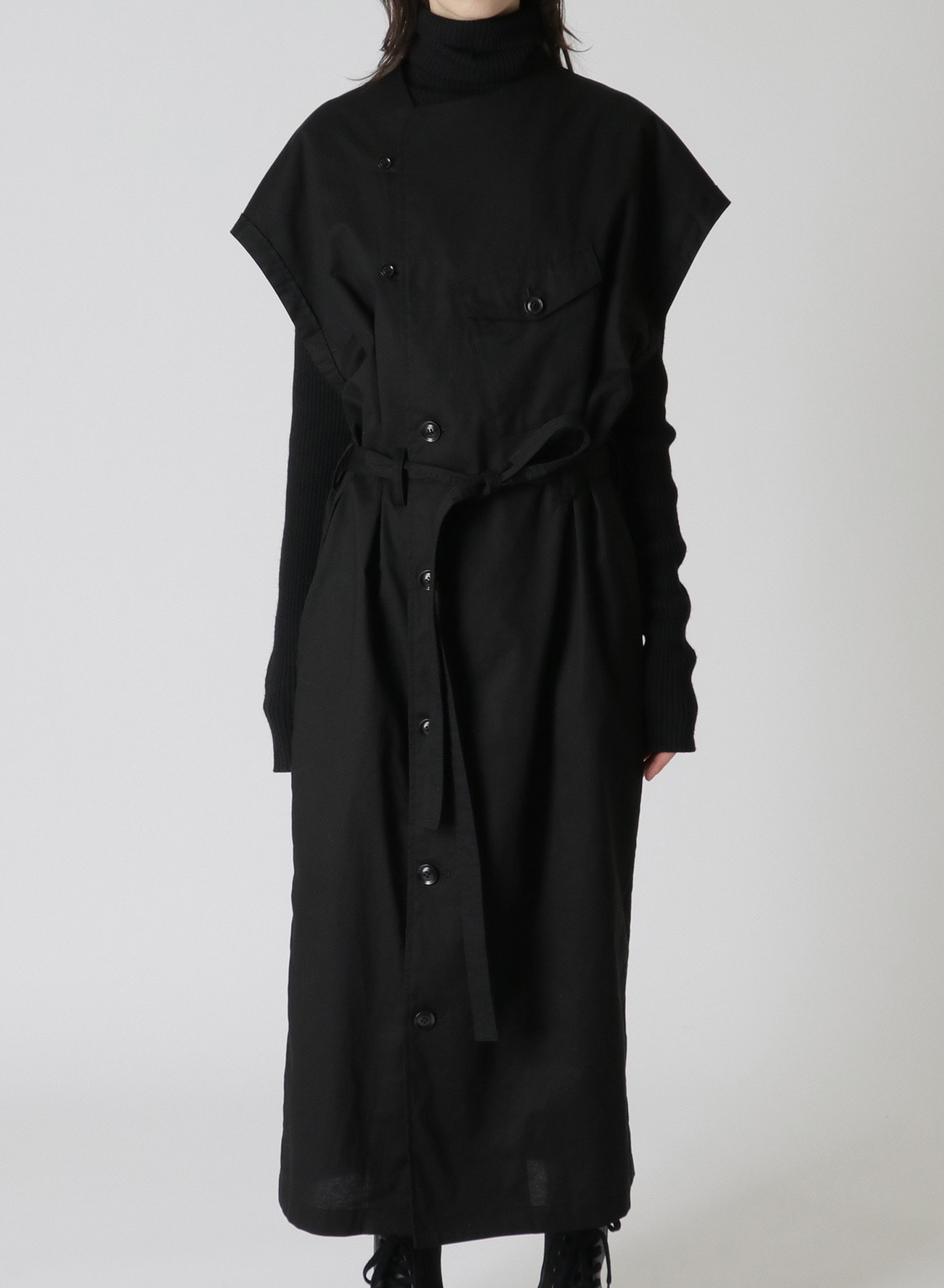 Y's BORN PRODUCT]COTTON THIN TWILL SURGICAL DRESS(XS Black): Y's