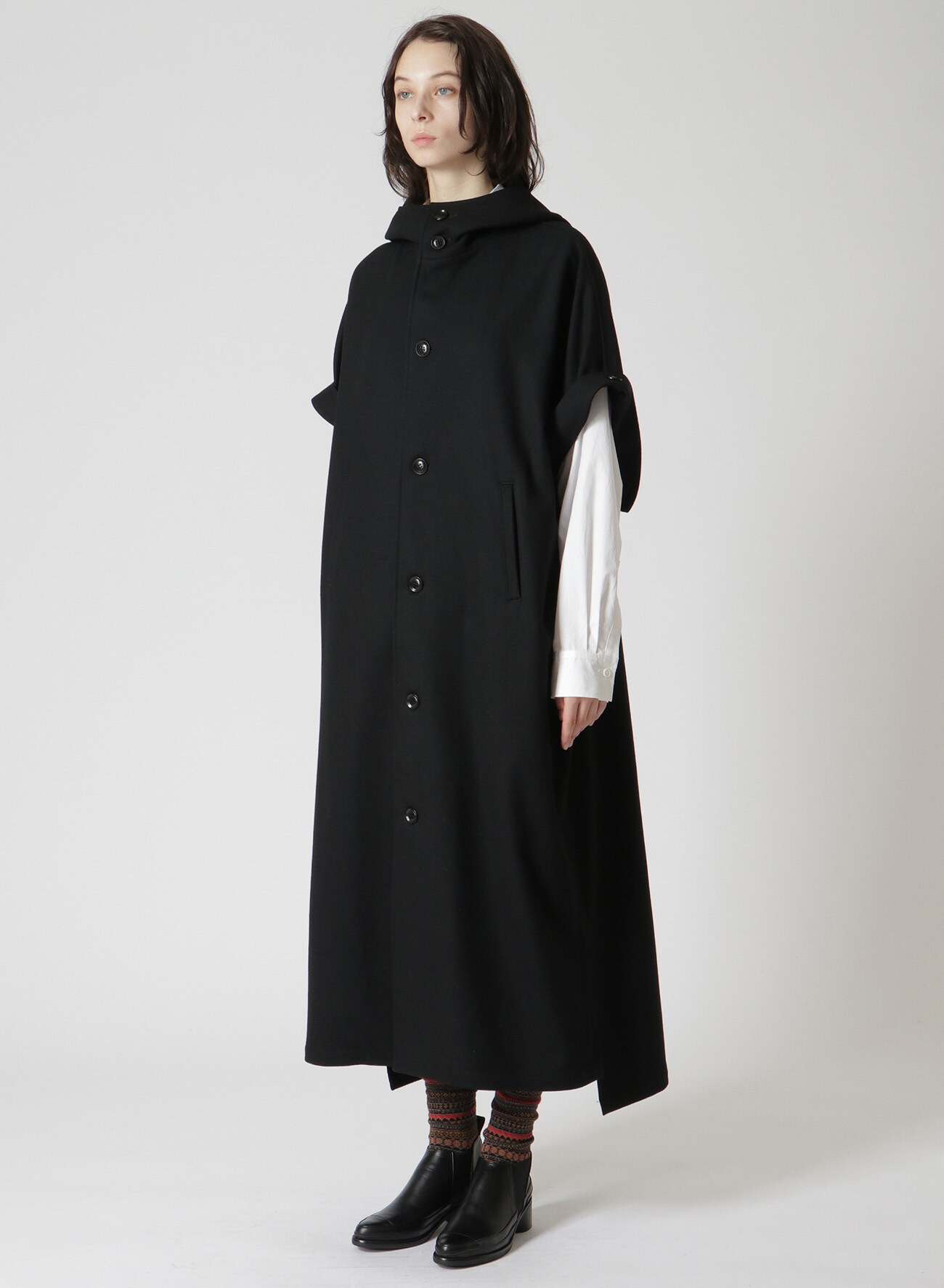 FLANNEL FRENCH SLEEVE HOODED DRESS