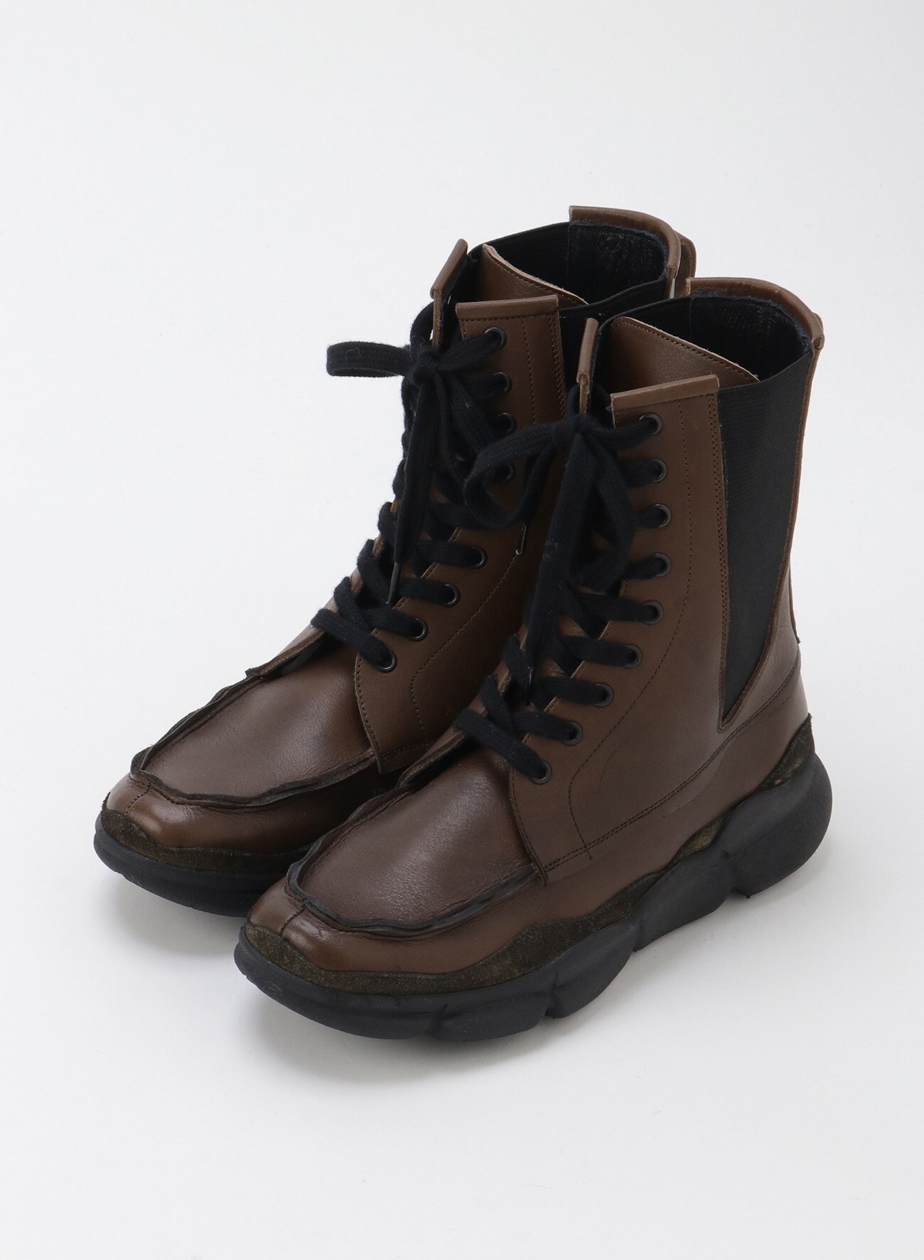 MATTE LEATHER COMBI MOCHA GORE KNITTED BOOTS