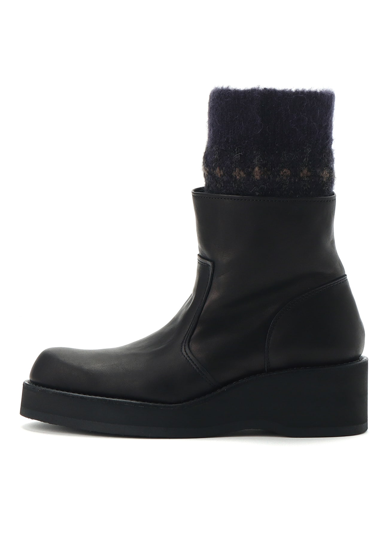 JACQUARD KNIT LEATHER COMBI NORDIC KNITTED BOOTS