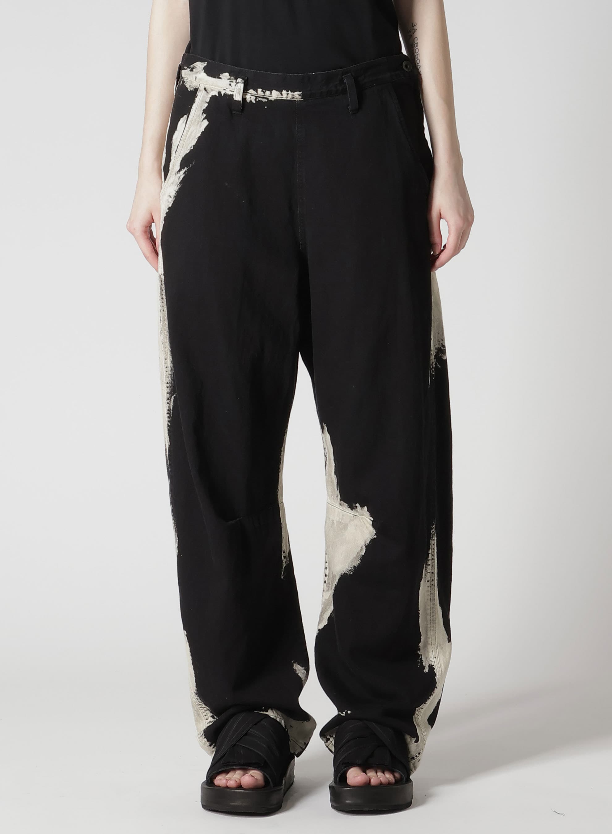 8OZ DENIM BRUSH BLEACH WIDE PANTS