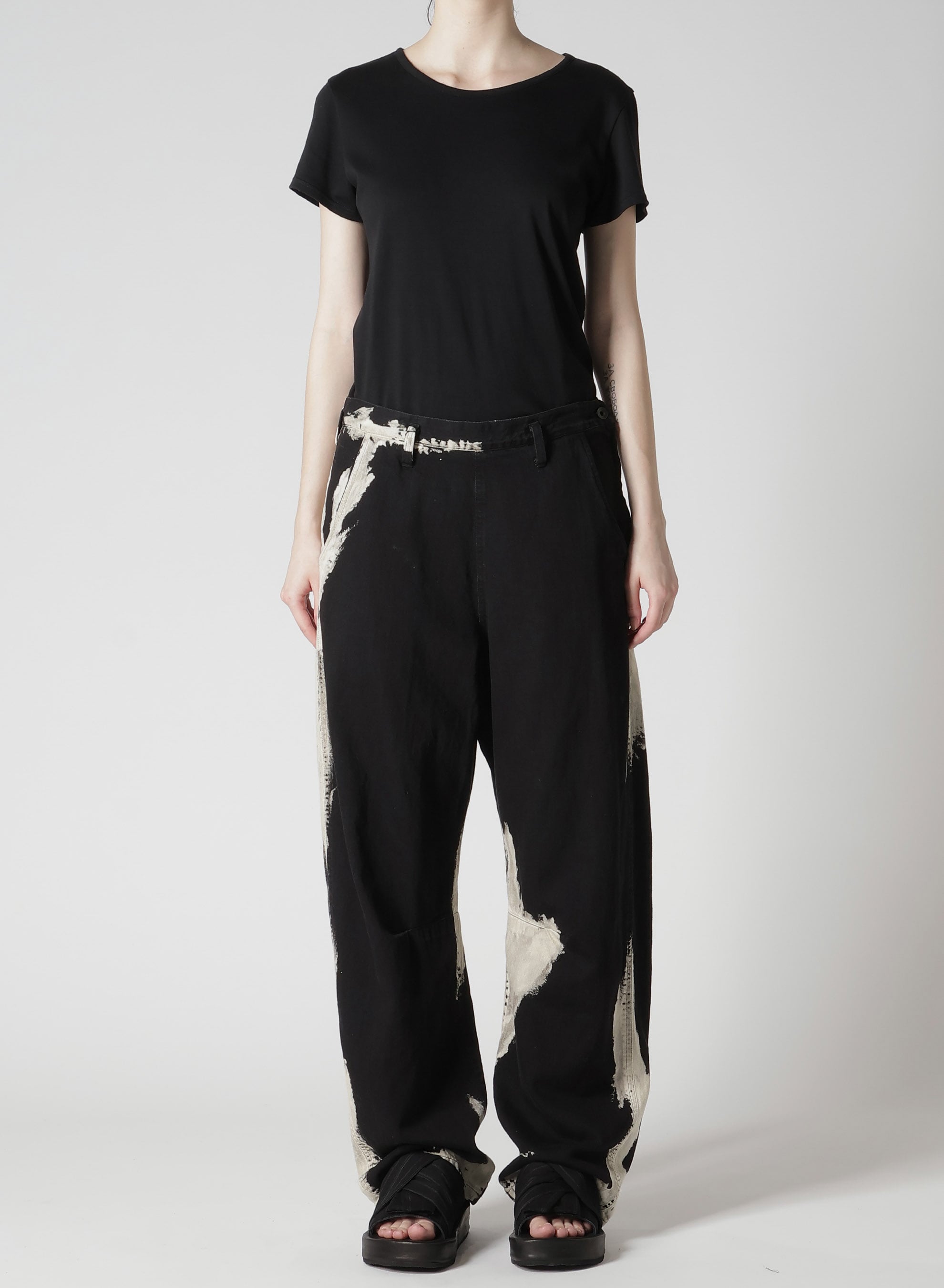 8OZ DENIM BRUSH BLEACH WIDE PANTS