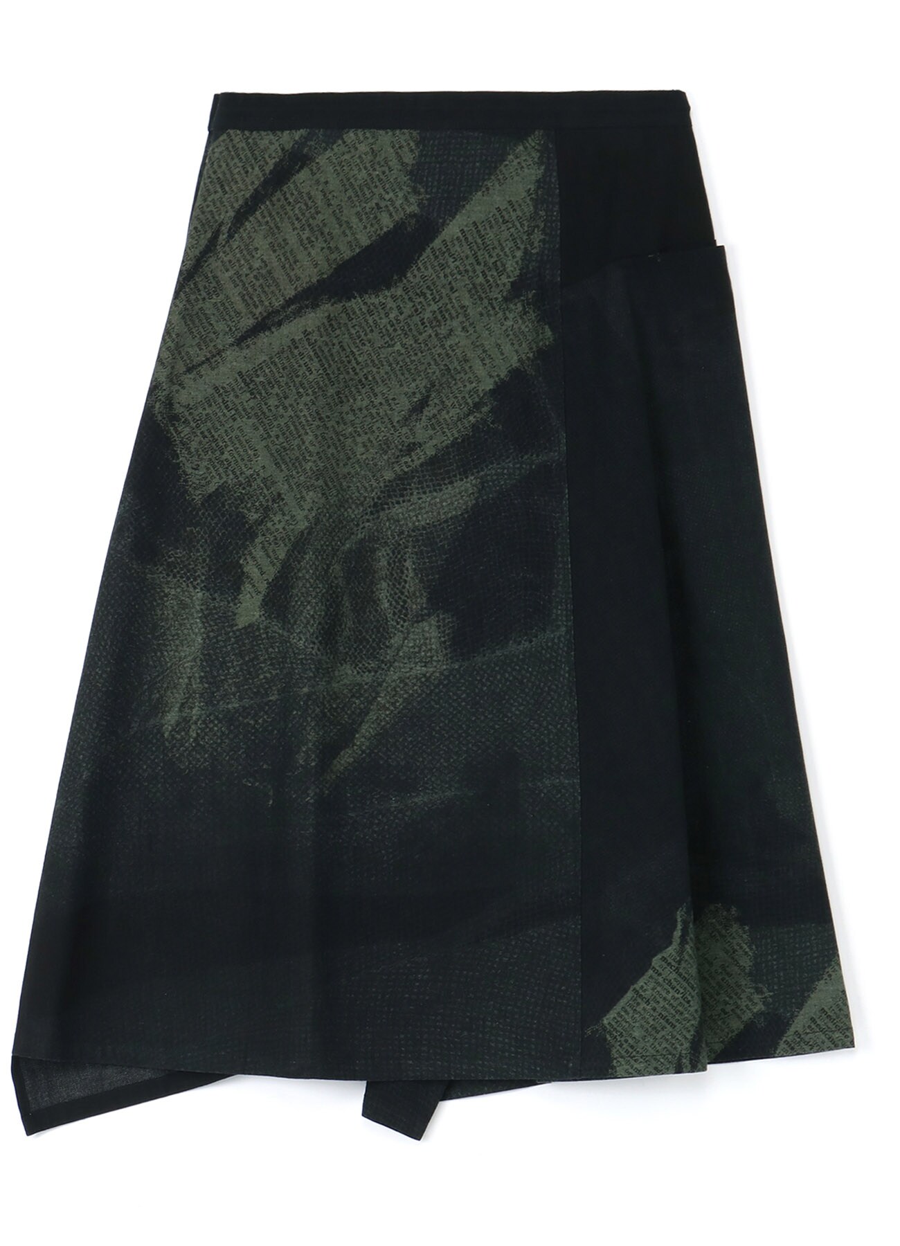 7.6OZ DENIM DICTIONARY PATTERN GREEN TRIANGLE GUSSET FLARE SKIRT