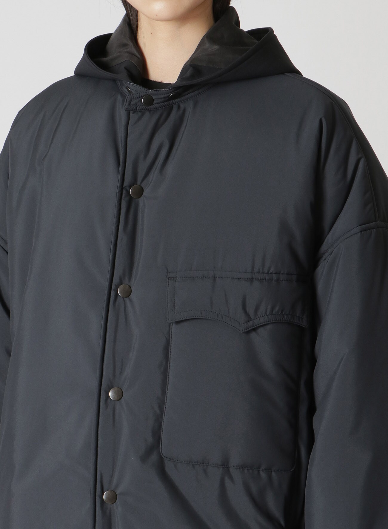 RECYCLE POLYESTER TAFFETA HOODED PADDED BLOUSON