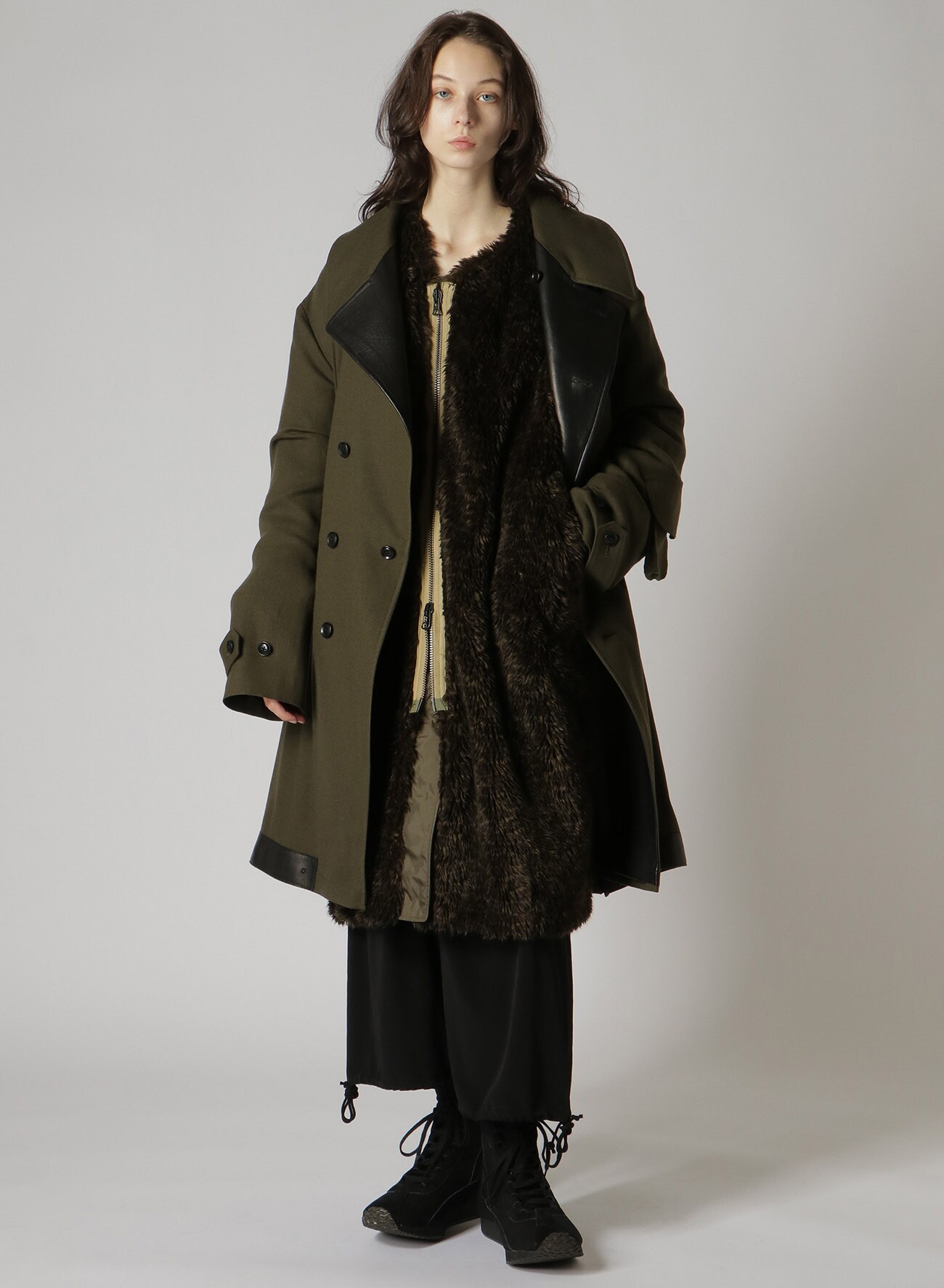 Y's BANG ON!No.186 WOOL VIYELLA SEMI DOUBLE HALF COAT(S Khaki