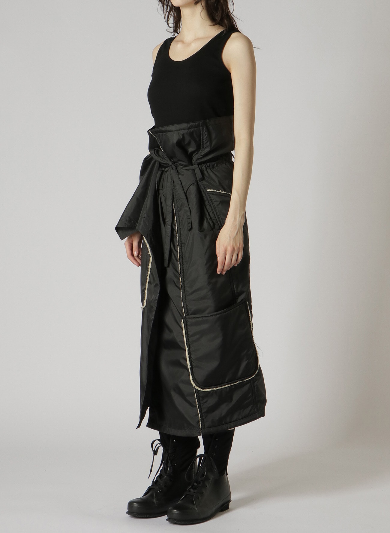 Y's BANG ON!No.175 POLYESTER TAFFETA + WOOL PILE PATCHED WRAP