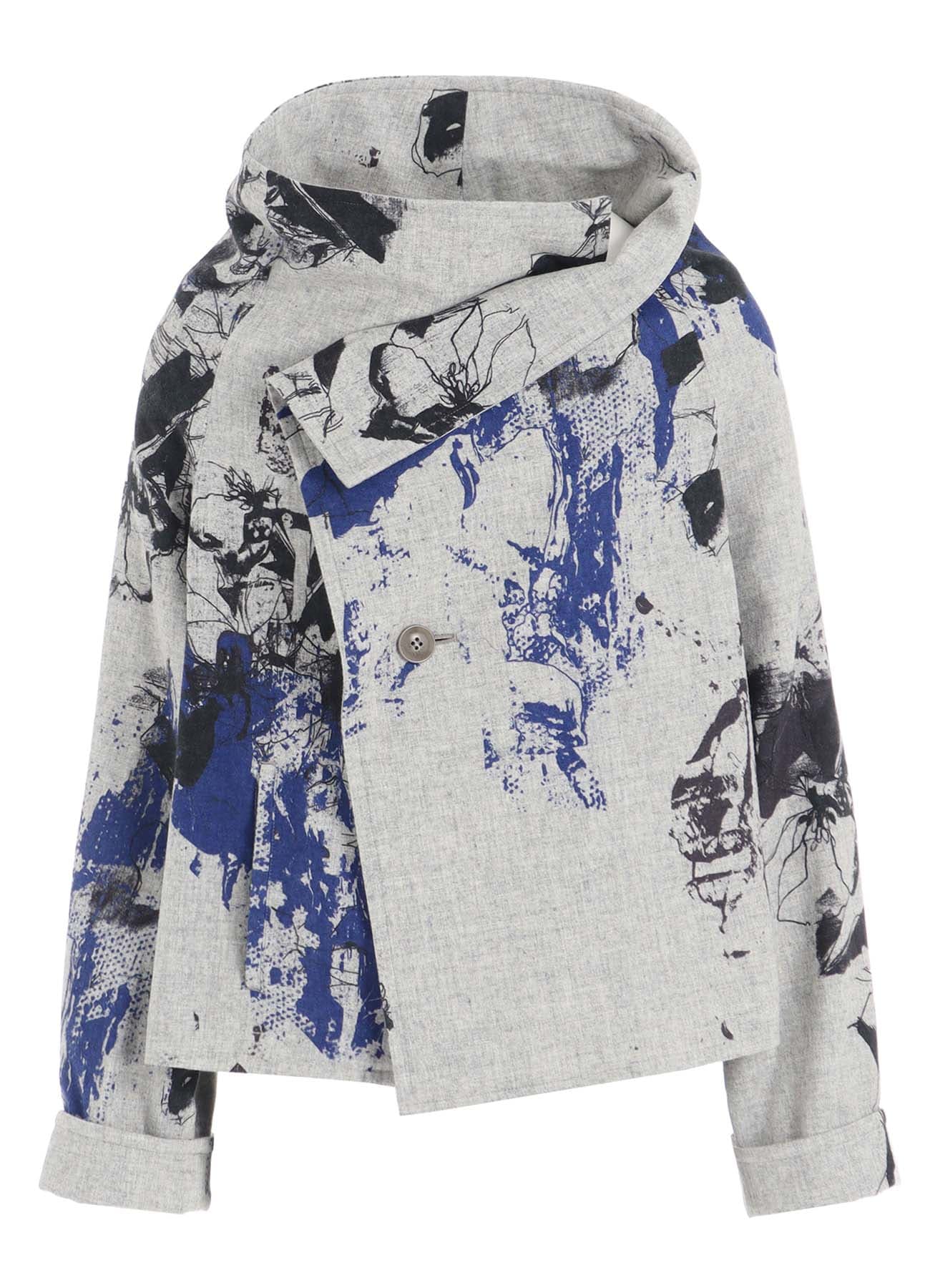 WOOL FLOWER PRINT WRAP COAT