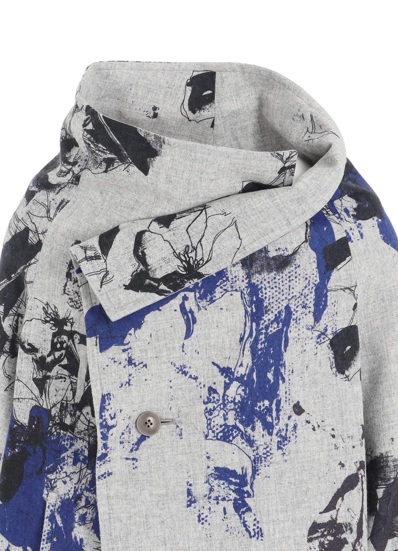 WOOL FLOWER PRINT WRAP COAT