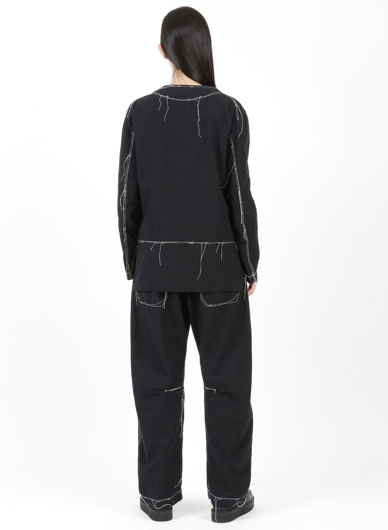 LINEN COTTON CANVAS RANDOM CHECK DYE NO COLLAR JACKET