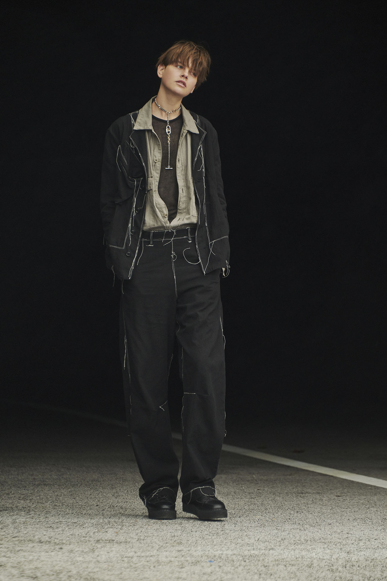 LINEN COTTON CANVAS RANDOM CHECK DYE NO COLLAR JACKET