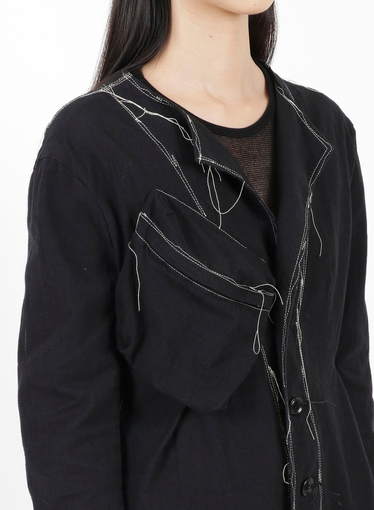 LINEN COTTON CANVAS RANDOM CHECK DYE NO COLLAR JACKET