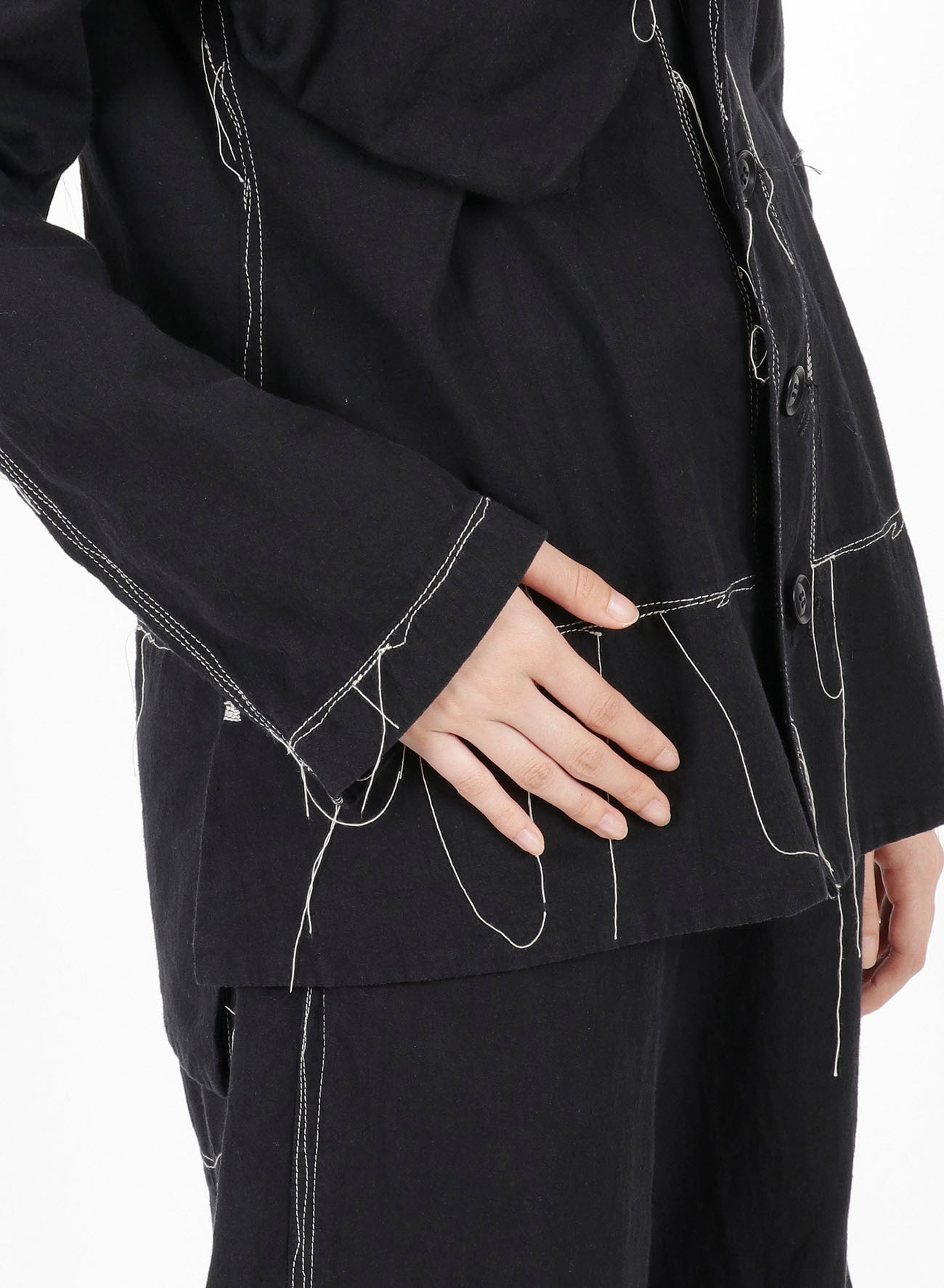 LINEN COTTON CANVAS RANDOM CHECK DYE NO COLLAR JACKET