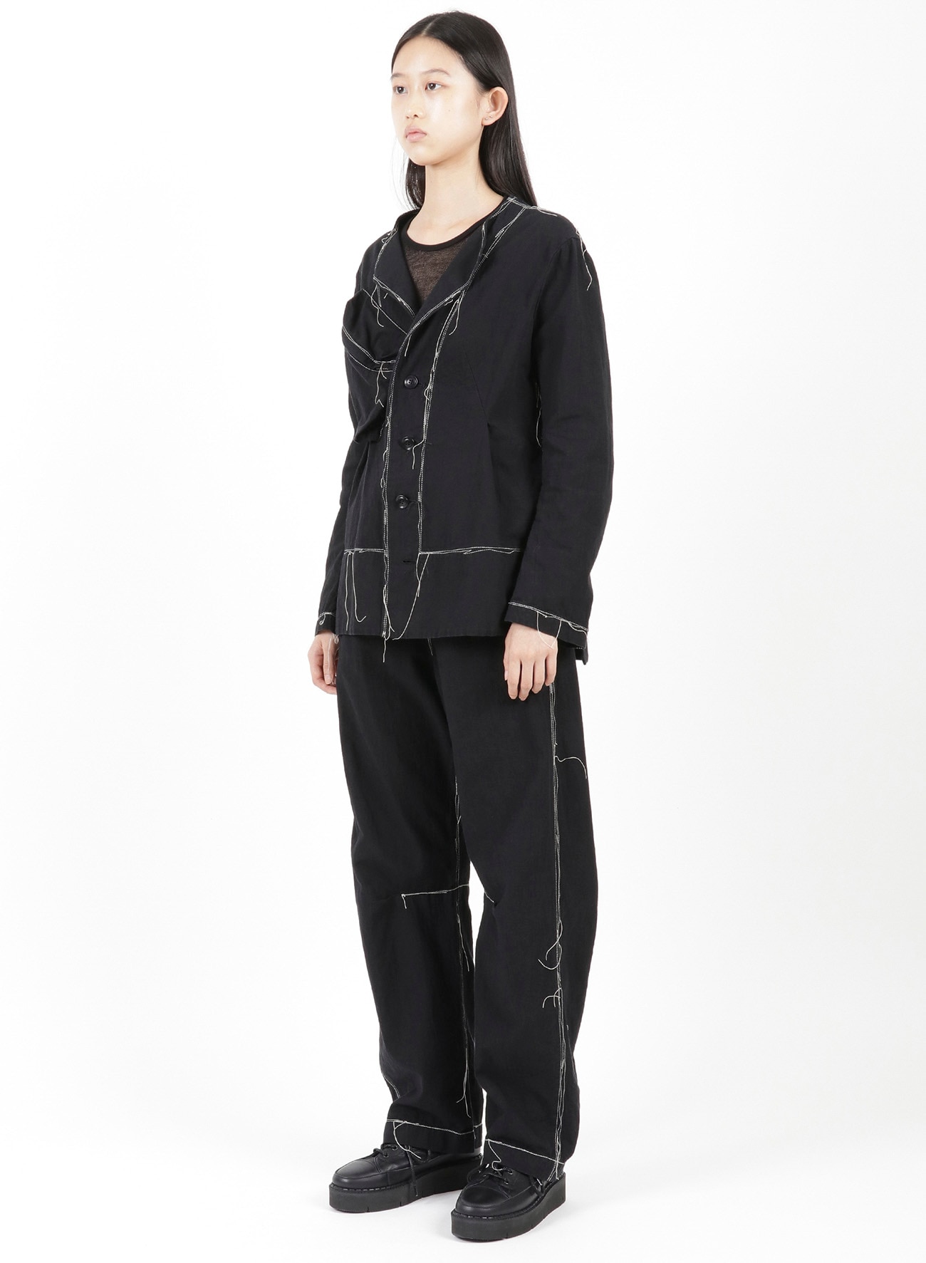 LINEN COTTON CANVAS RANDOM CHECK DYE NO COLLAR JACKET