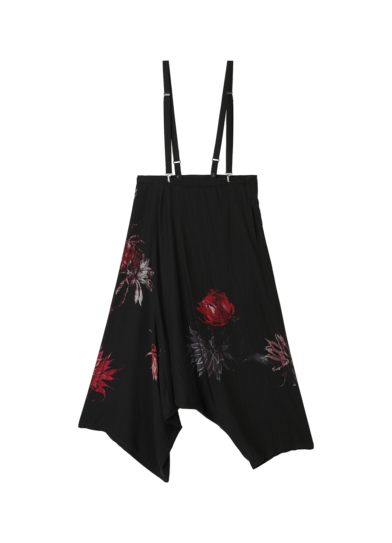CUPRO DUNGAREE TWILL CACTUS FLOWER ASYMMETRIC PANTS