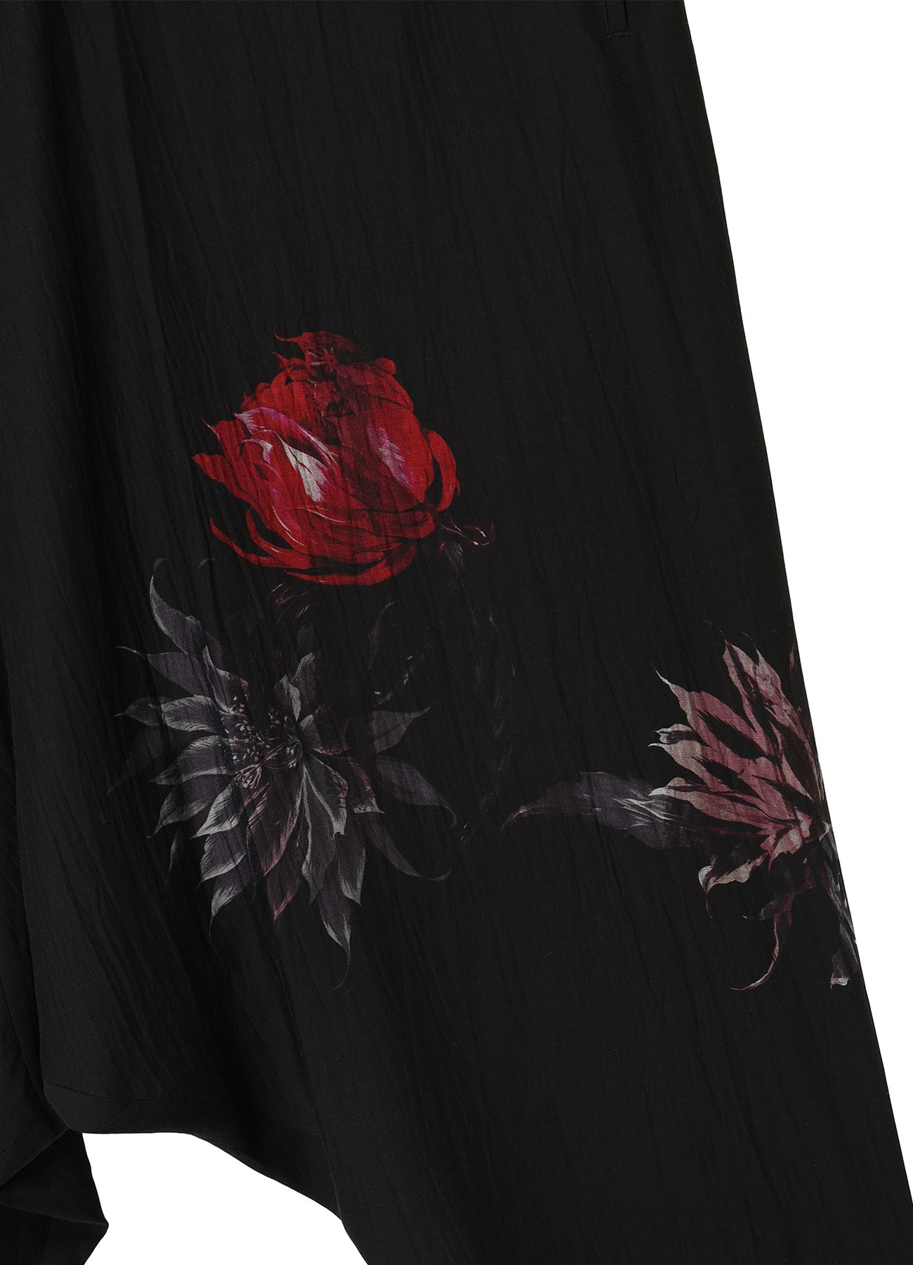 CUPRO DUNGAREE TWILL CACTUS FLOWER ASYMMETRIC PANTS