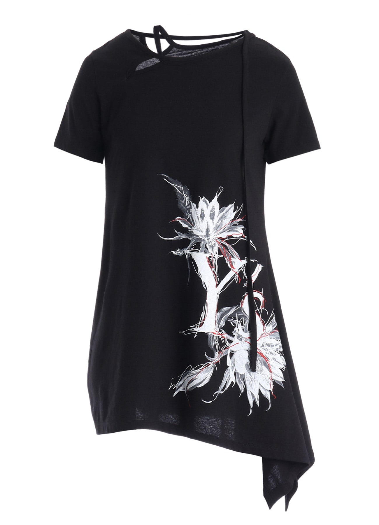 CACTUS FLOWER PRINT HALF SLEEVE DRAPE T