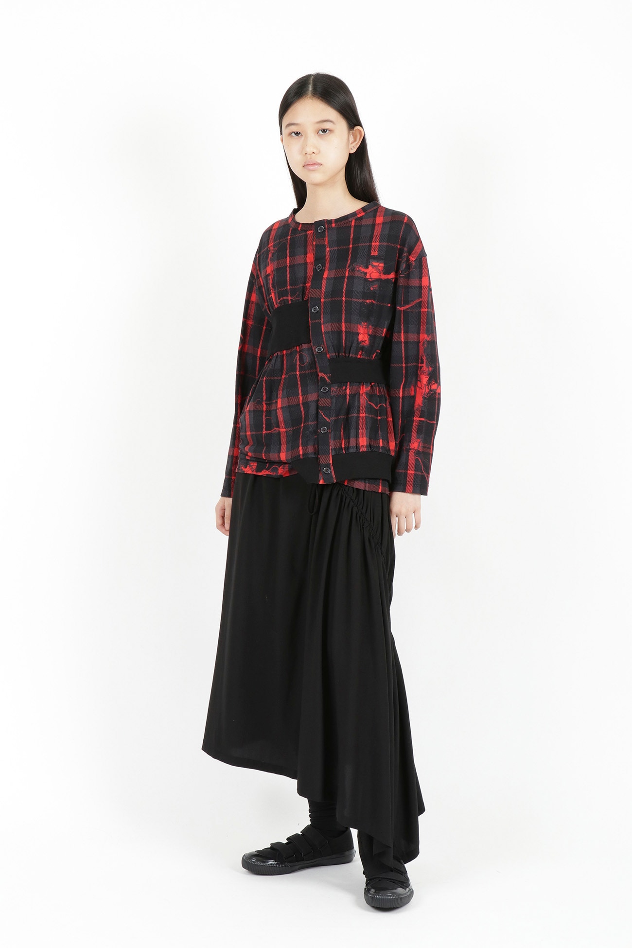 TWISTED CHECK DESIGN GATHER BLOUSE