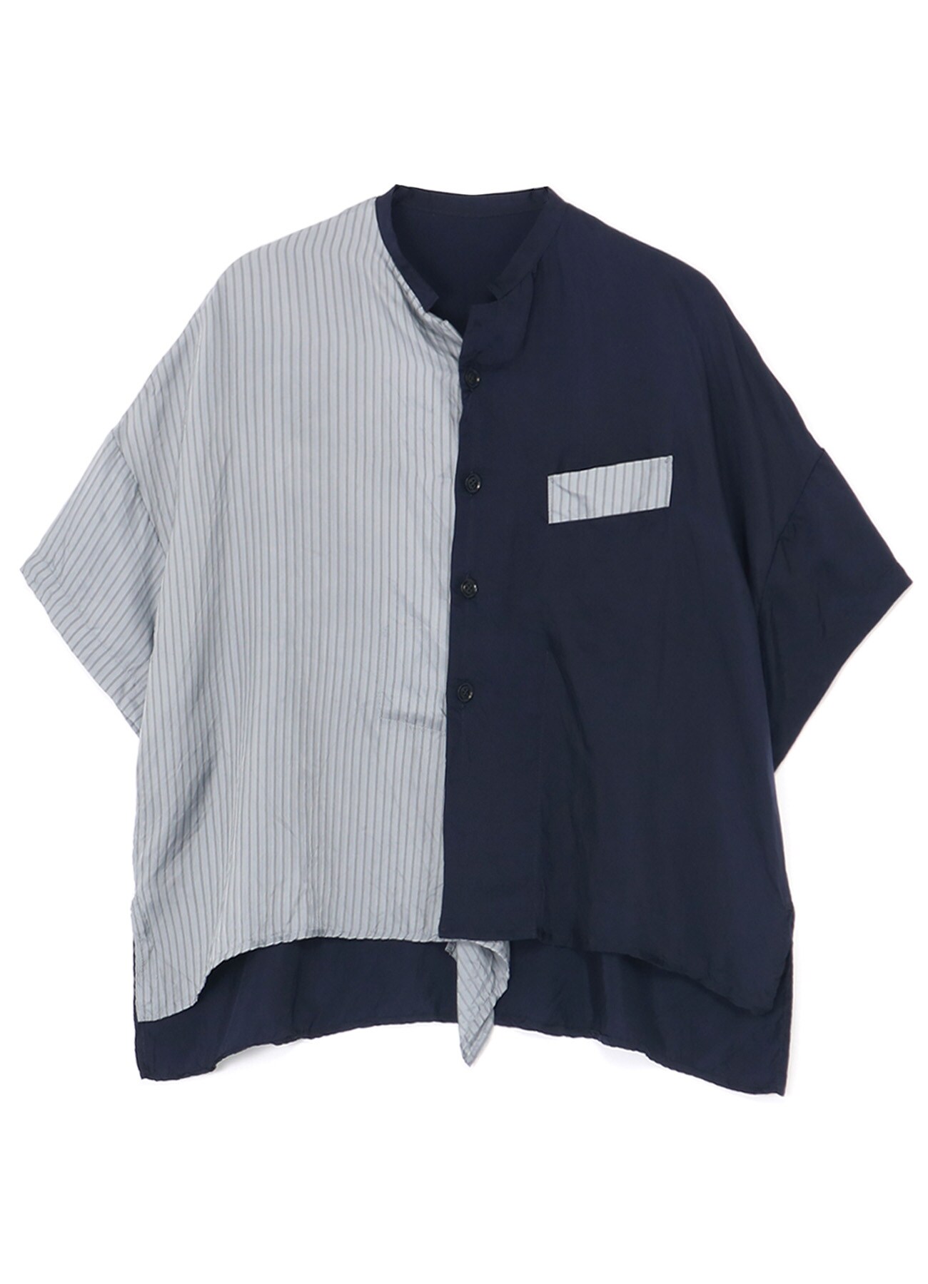 STRIPED CUPRO HALF-SLEEVE BUTTON-UP SHIRT(S Gray): Y's｜THE SHOP