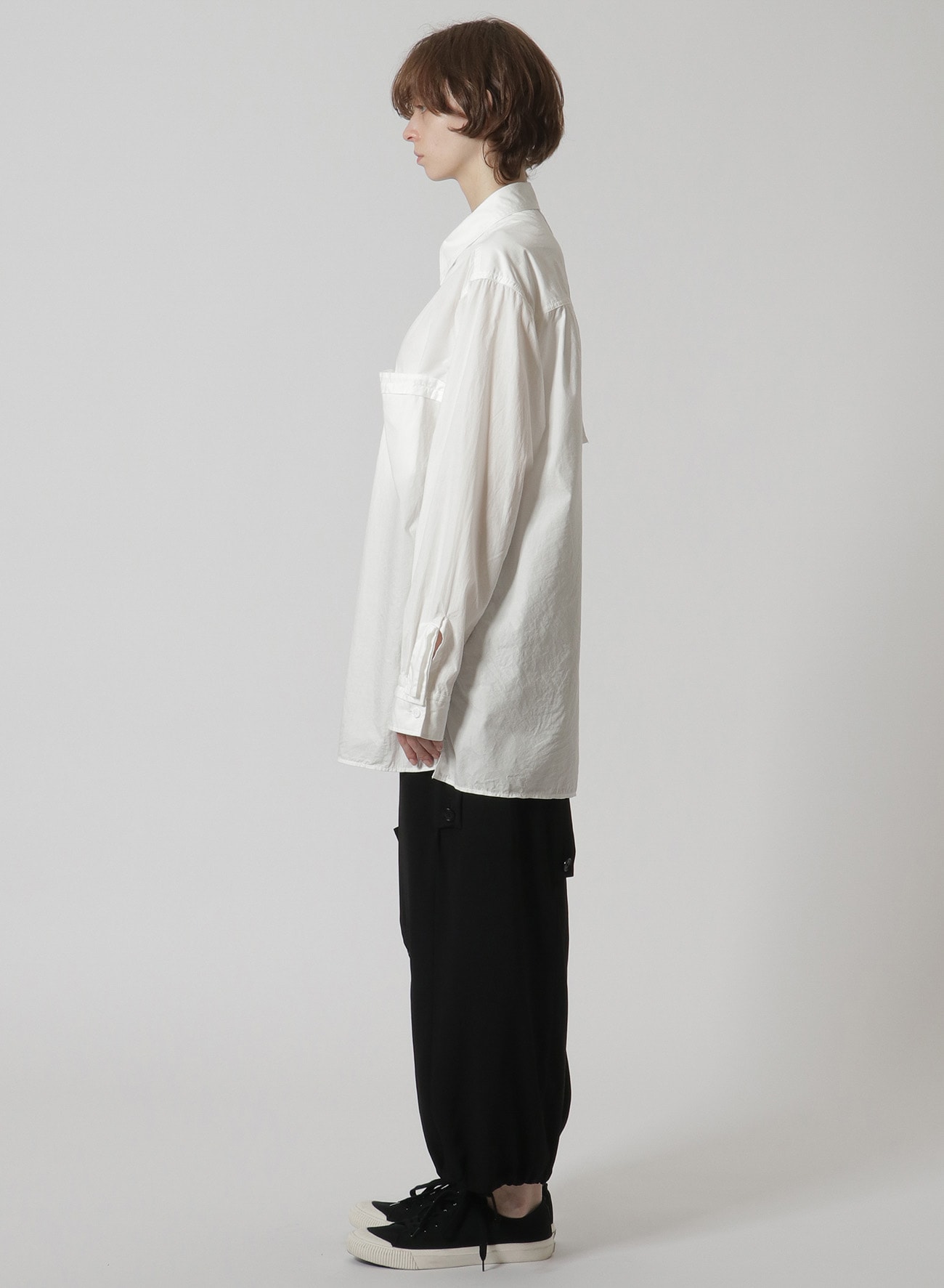 Y's-Black Name]COTTON TAPE FLAP POCKET SHIRT(S White): Y's｜THE