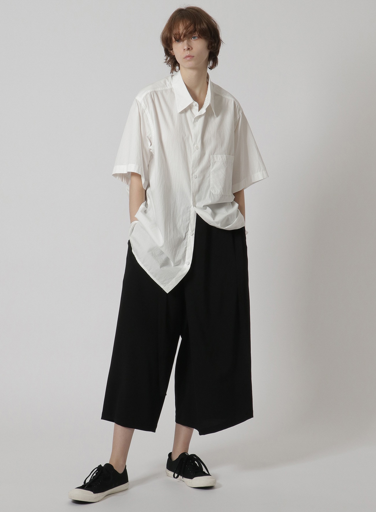 Y's-Black Name]COTTON STANDARD SHORT SLEEVE SHIRT(S White): Y's 