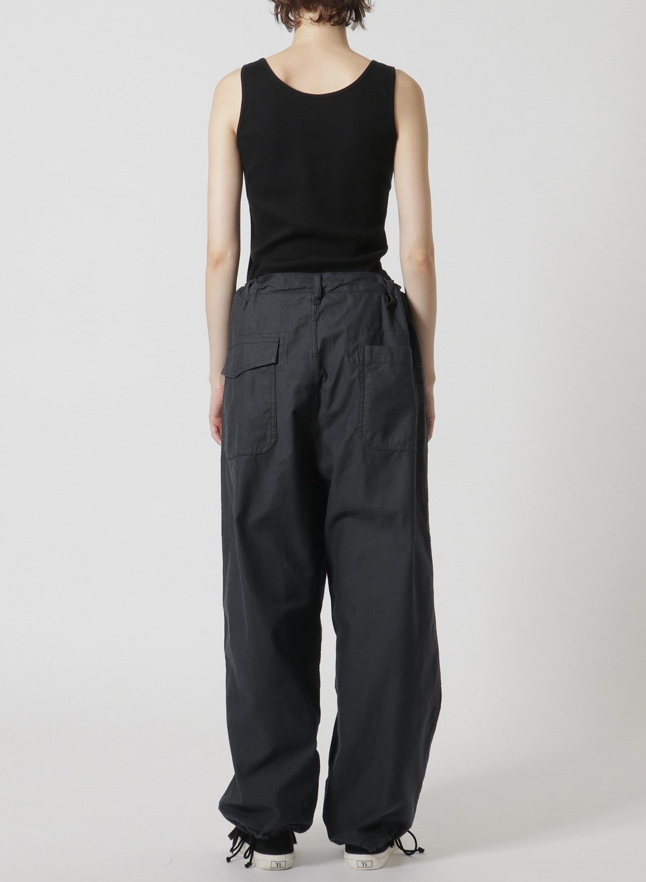Y's-Black Name]BACKSIDE SULFURIZATION SATIN PANTS WITH KNEE PADS 
