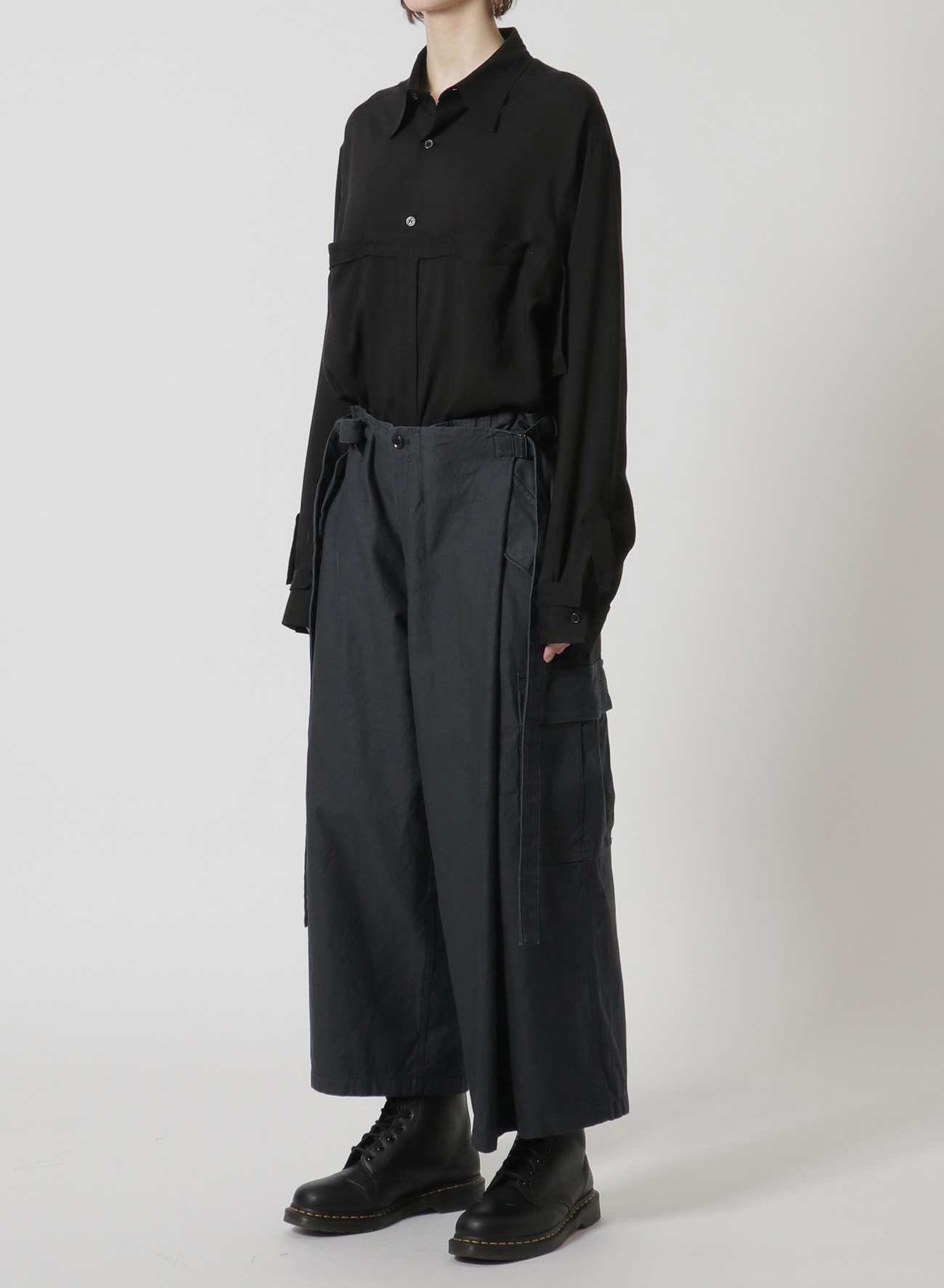 Y's-Black Name]BACKSIDE SULFURIZATION SATIN WRAP PANTS WITH 