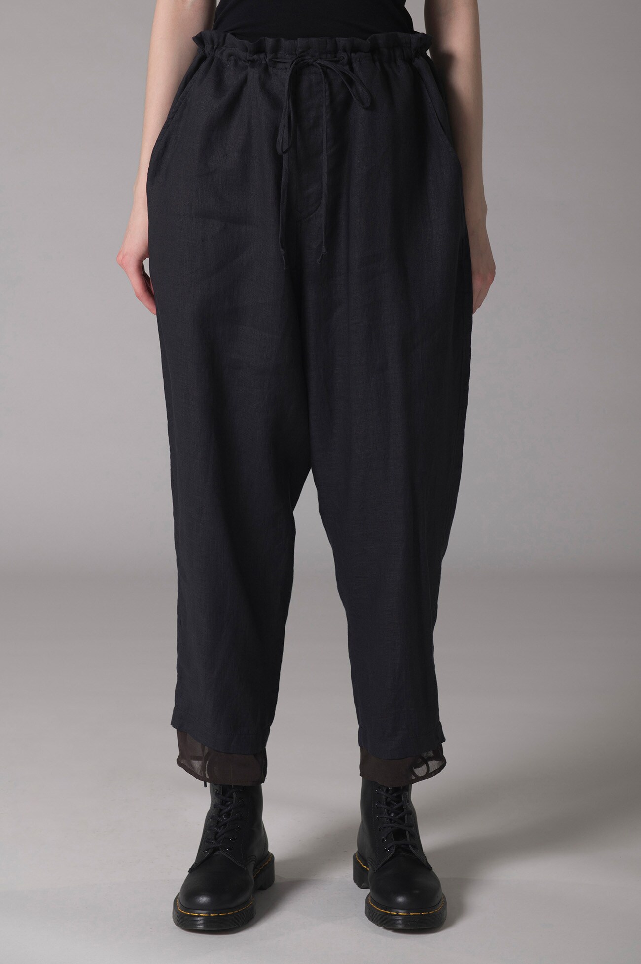 LINEN + POLYESTER COTTON BIG TAPERED STRING PANTS