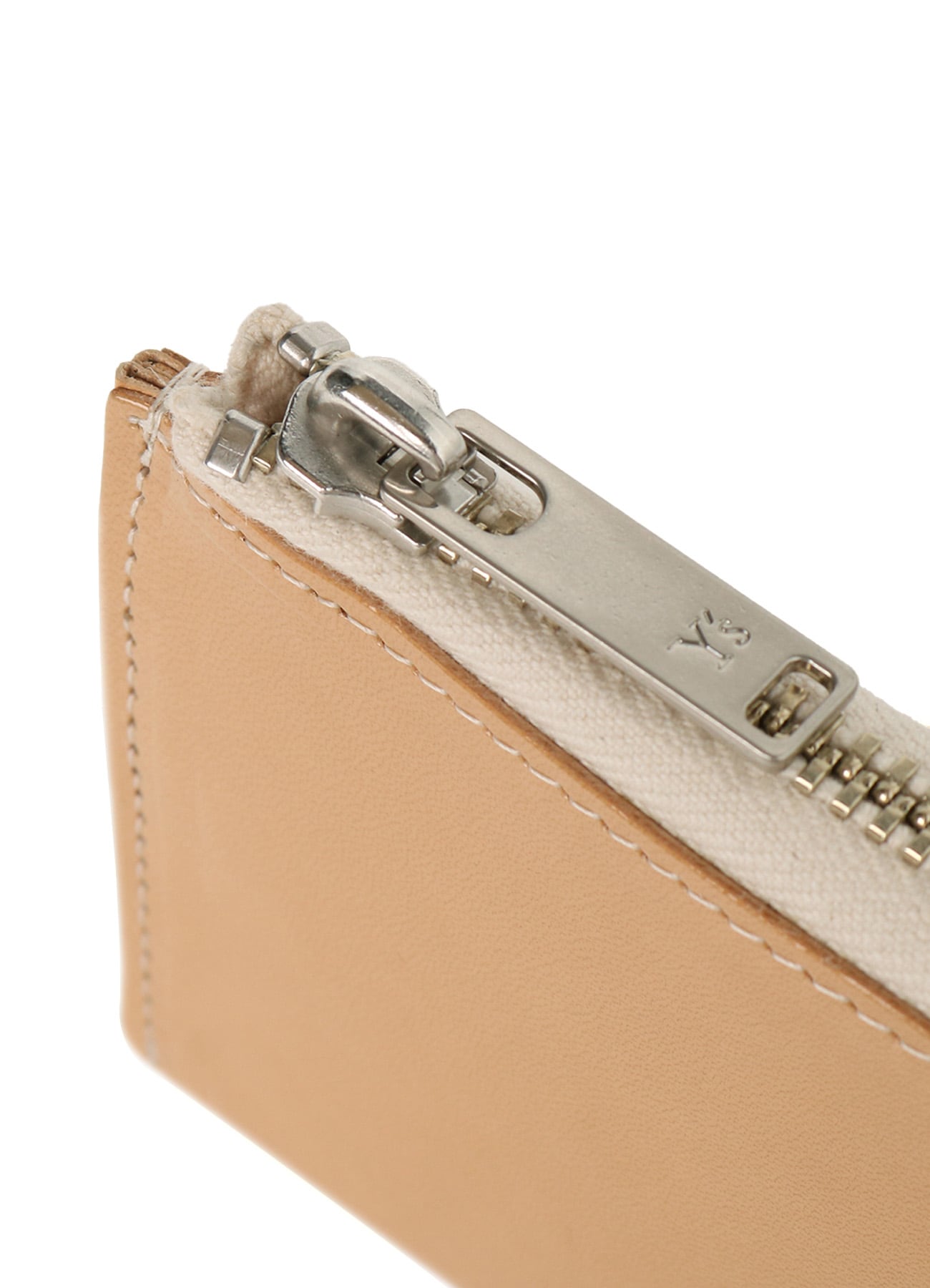 TANNED/ENAMEL-COATED LEATHER ZIPPERED CARD CASE(S Beige): Vintage