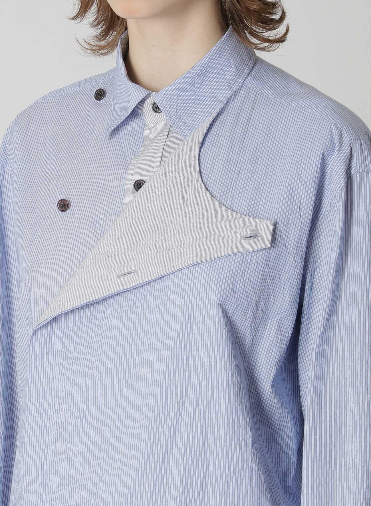 WRINKLED STRIPED COTTON LEFT FLAP DETAIL SHIRT(XS Blue): Y's｜THE