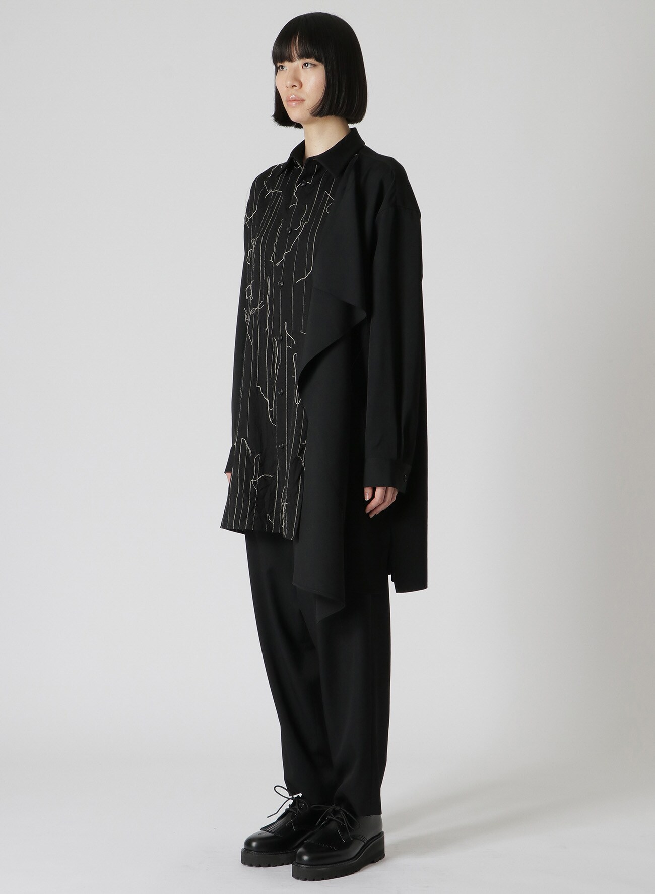 WOOL OVERSIZED LEFT FLAP PANEL SHIRT(XS Black): Y's｜THE SHOP