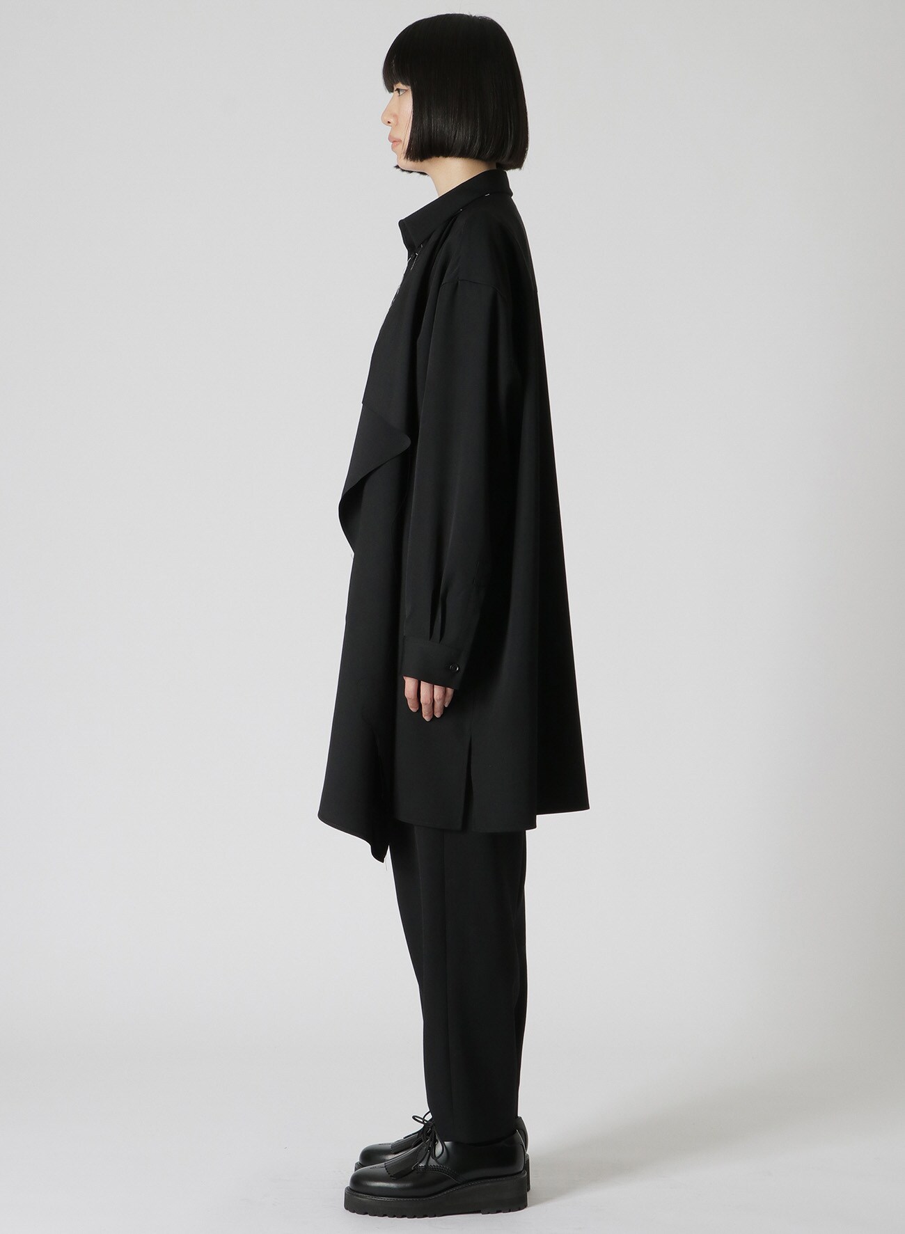 WOOL OVERSIZED LEFT FLAP PANEL SHIRT(XS Black): Y's｜THE SHOP