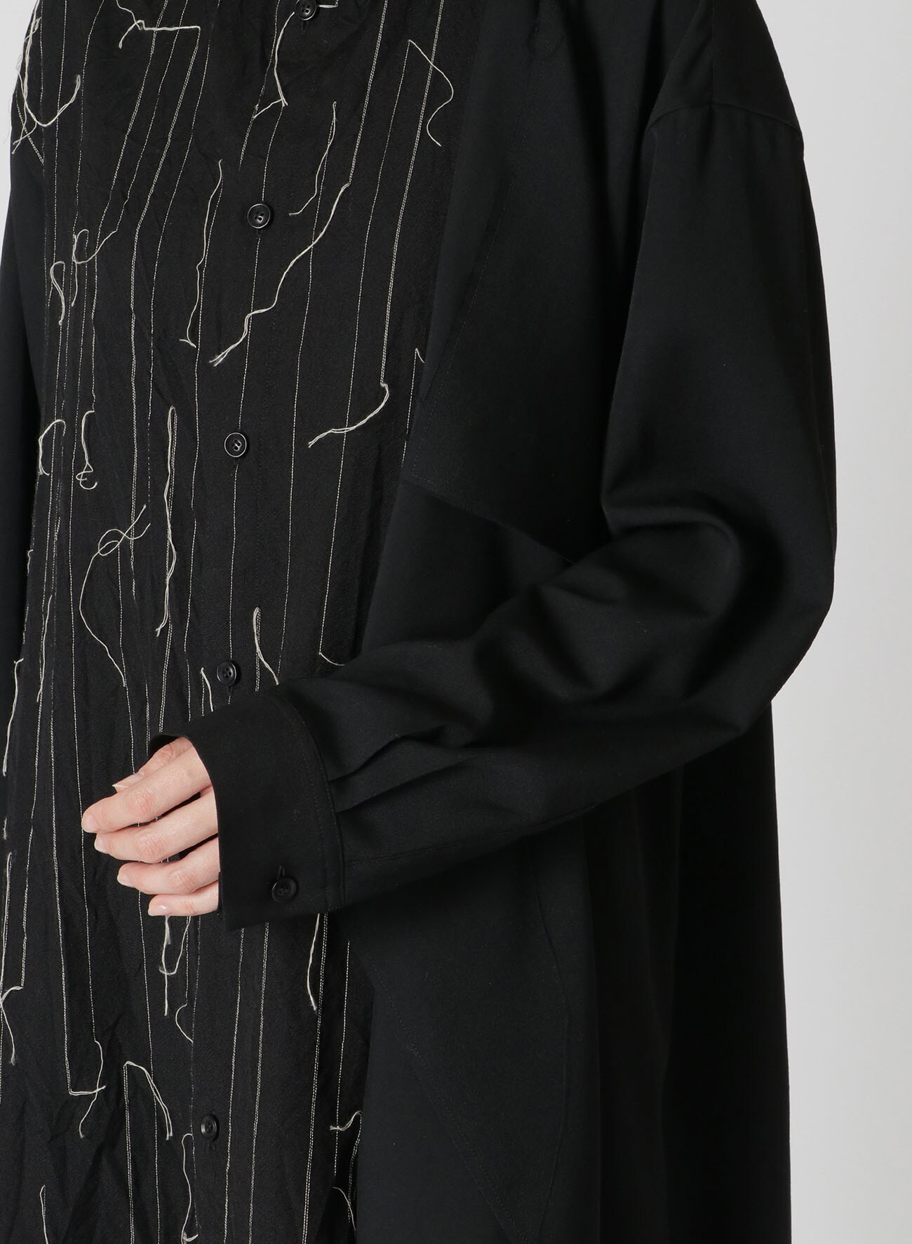 WOOL OVERSIZED LEFT FLAP PANEL SHIRT(XS Black): Y's｜THE SHOP