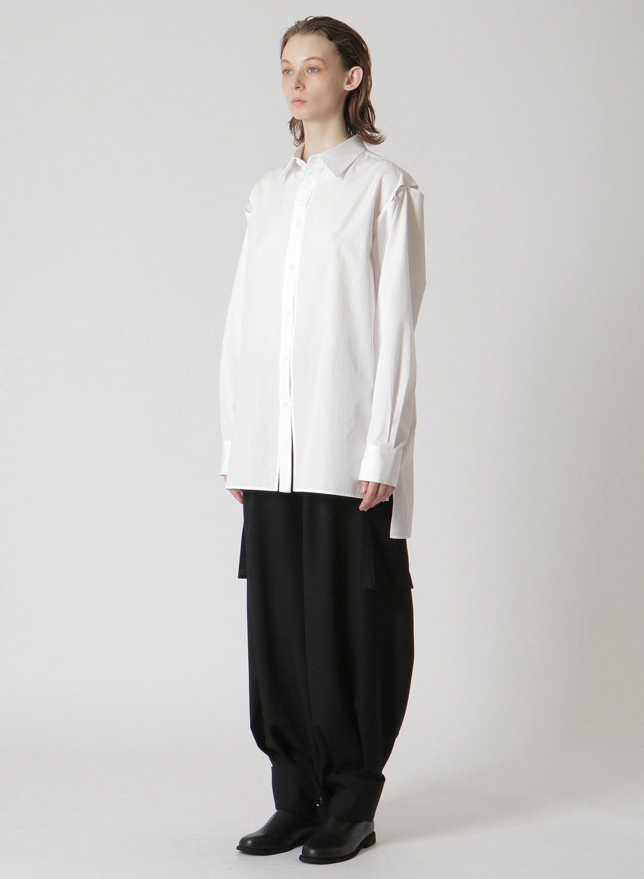 COTTON BROADCLOTH DECONSTRUCTED SLEEVE DETAIL SHIRT