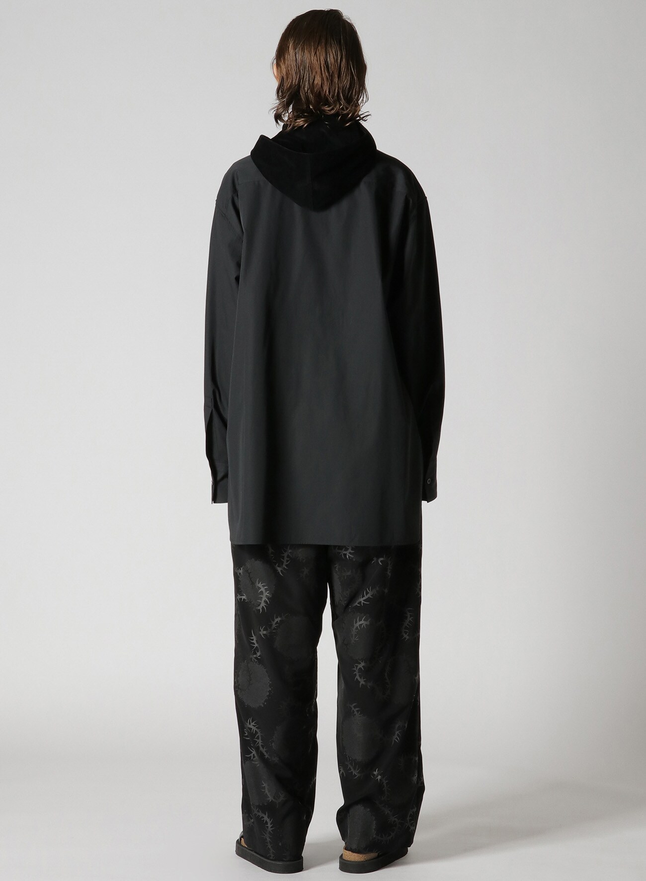 SUPIMA COTTON DOUBLE LAYERED SHIRT/HOODIE HYBRID(M Black): Y's