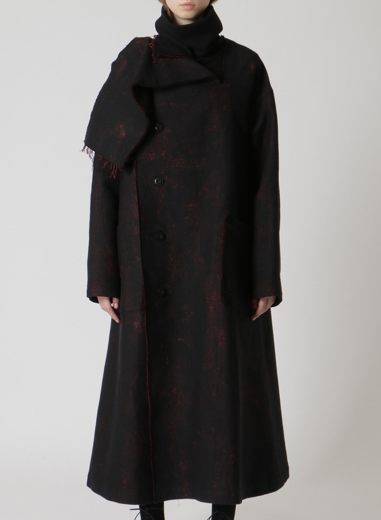 PRINTED COTTON FOLD-OVER COLLAR COAT