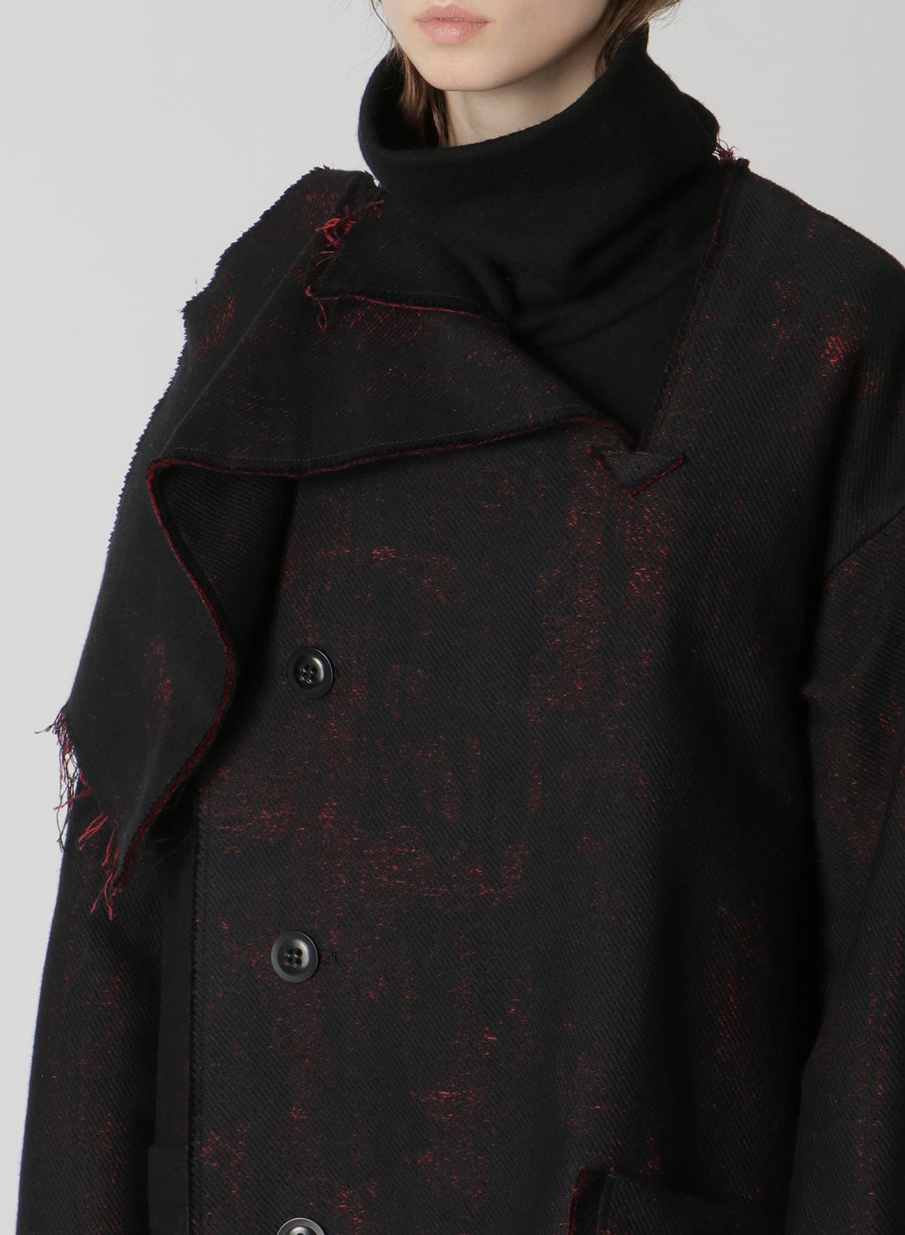 PRINTED COTTON FOLD-OVER COLLAR COAT