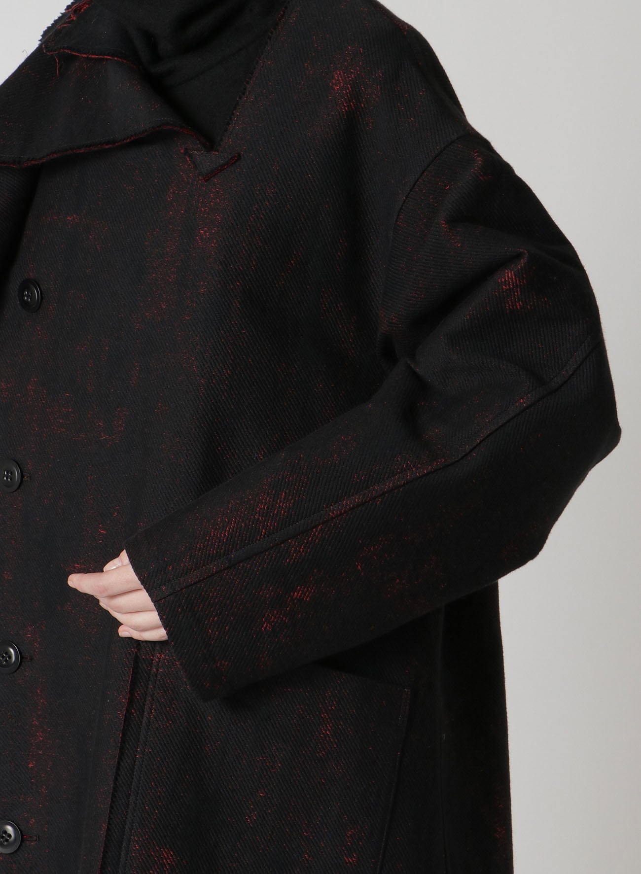 PRINTED COTTON FOLD-OVER COLLAR COAT