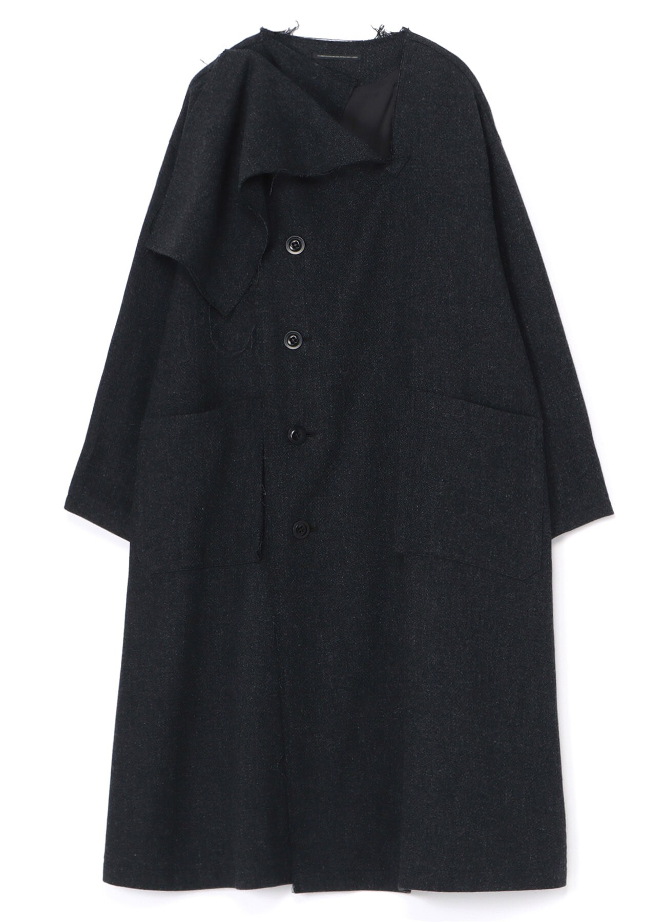 WOOL BLEND MELTON FOLD-OVER COLLAR COAT(XS Charcoal): Y's｜THE