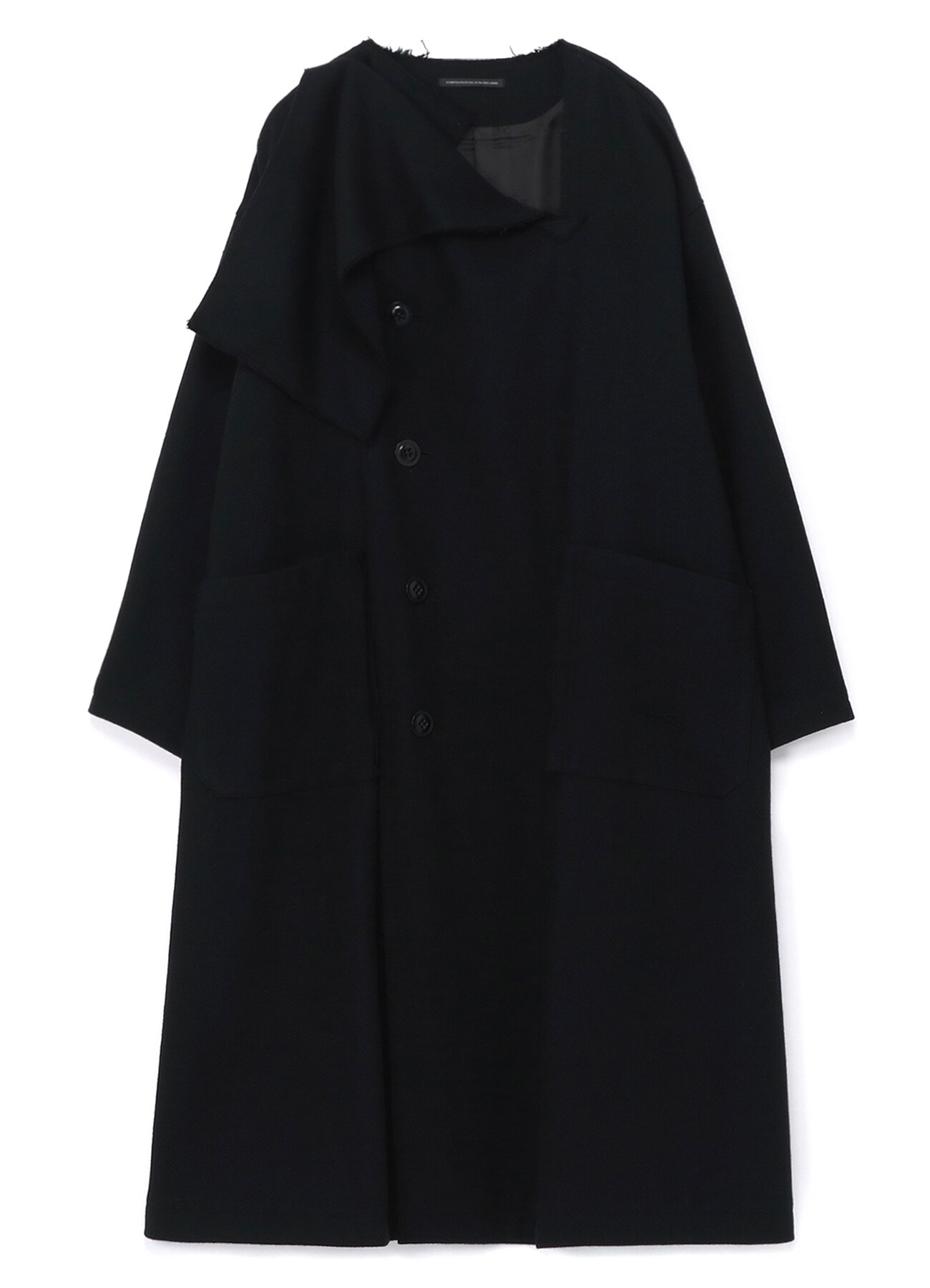 WOOL BLEND MELTON FOLD-OVER COLLAR COAT(XS Black): Y's｜THE SHOP