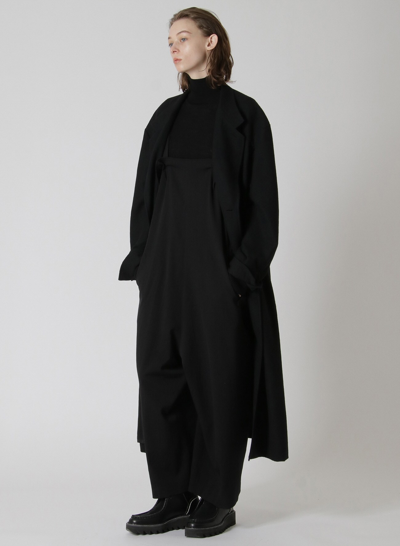 WRINKLED WOOL/RAYON TWILL SALOPETTES(XS Black): Y's｜THE SHOP