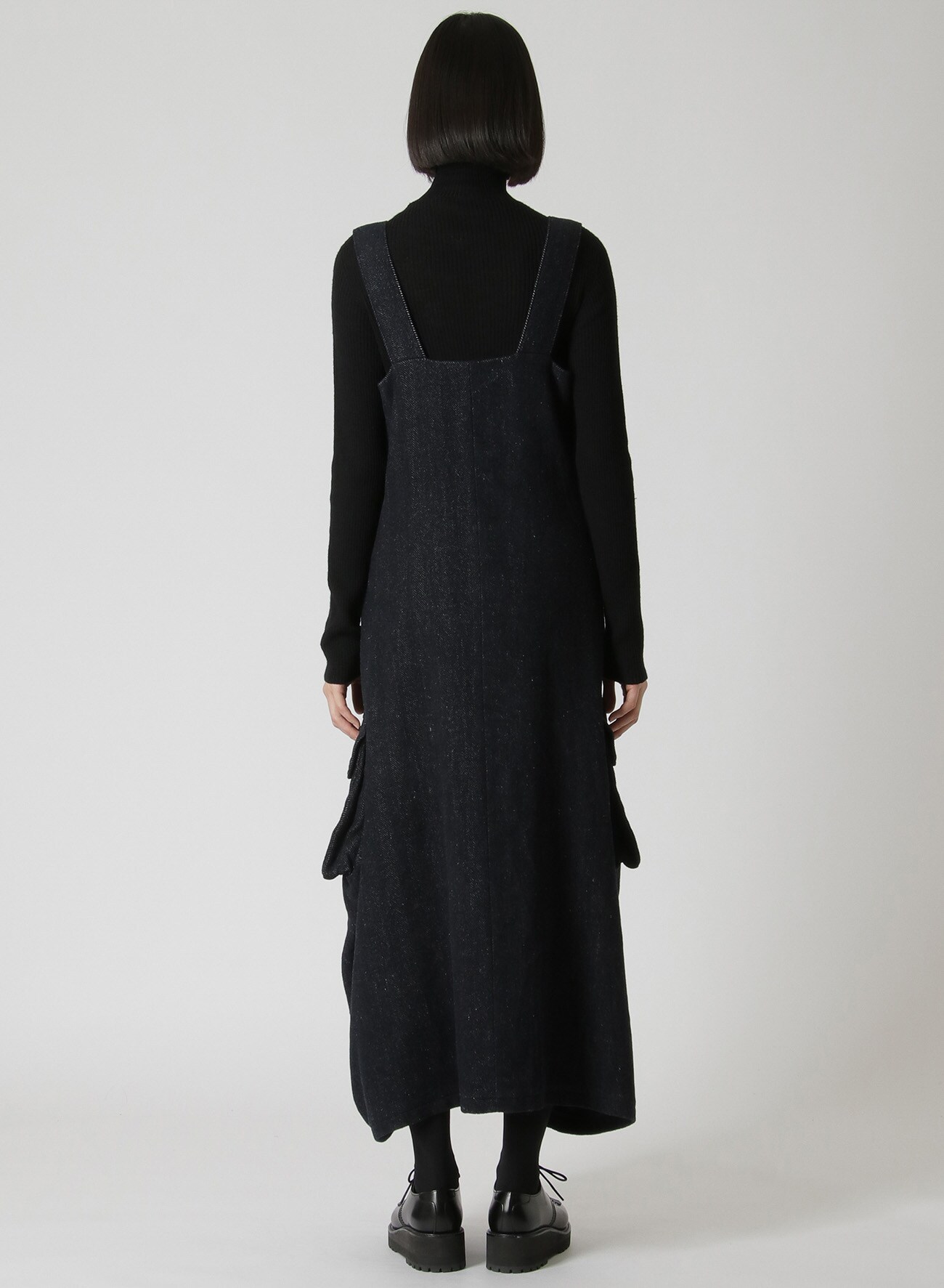 WOOL/LINEN NEPPY HERRINGBONE FLAP POCKET DRESS(XS Navy): Y's｜THE