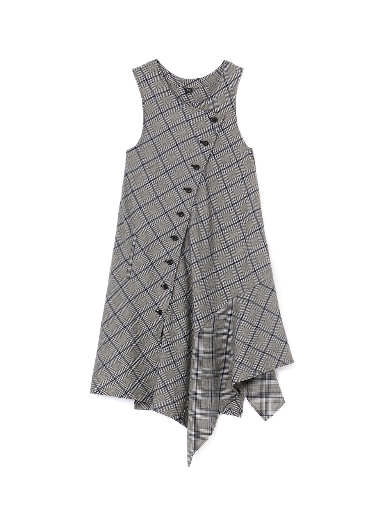 HOUNDSTOOTH CHECK DRESS WITH DIAGONAL BUTTONS