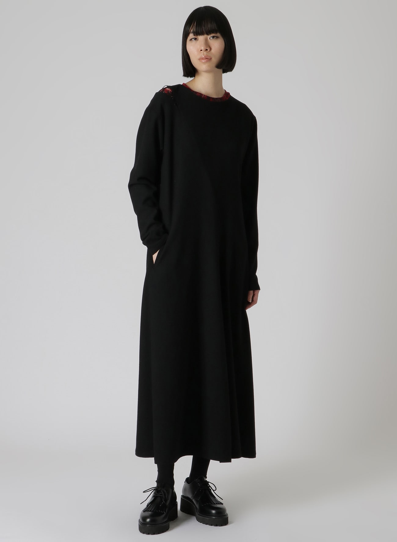 WOOL FLANNEL LACE-UP SHOULDER DETAIL DRESS(XS Black): Vintage 1.2 ...
