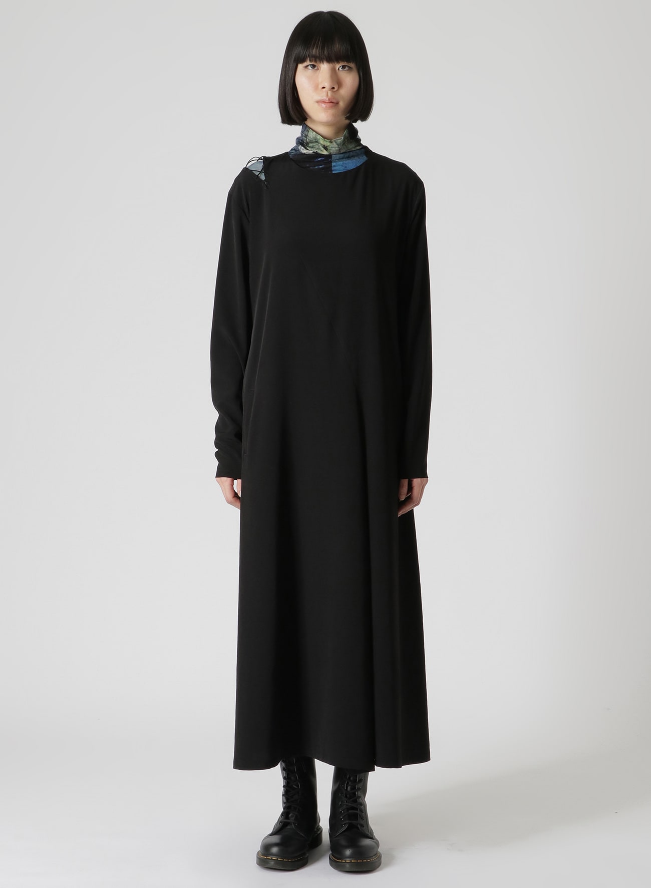 CREPE de CHINE LACE-UP SHOULDER DETAIL DRESS(XS Black): Y's｜THE 